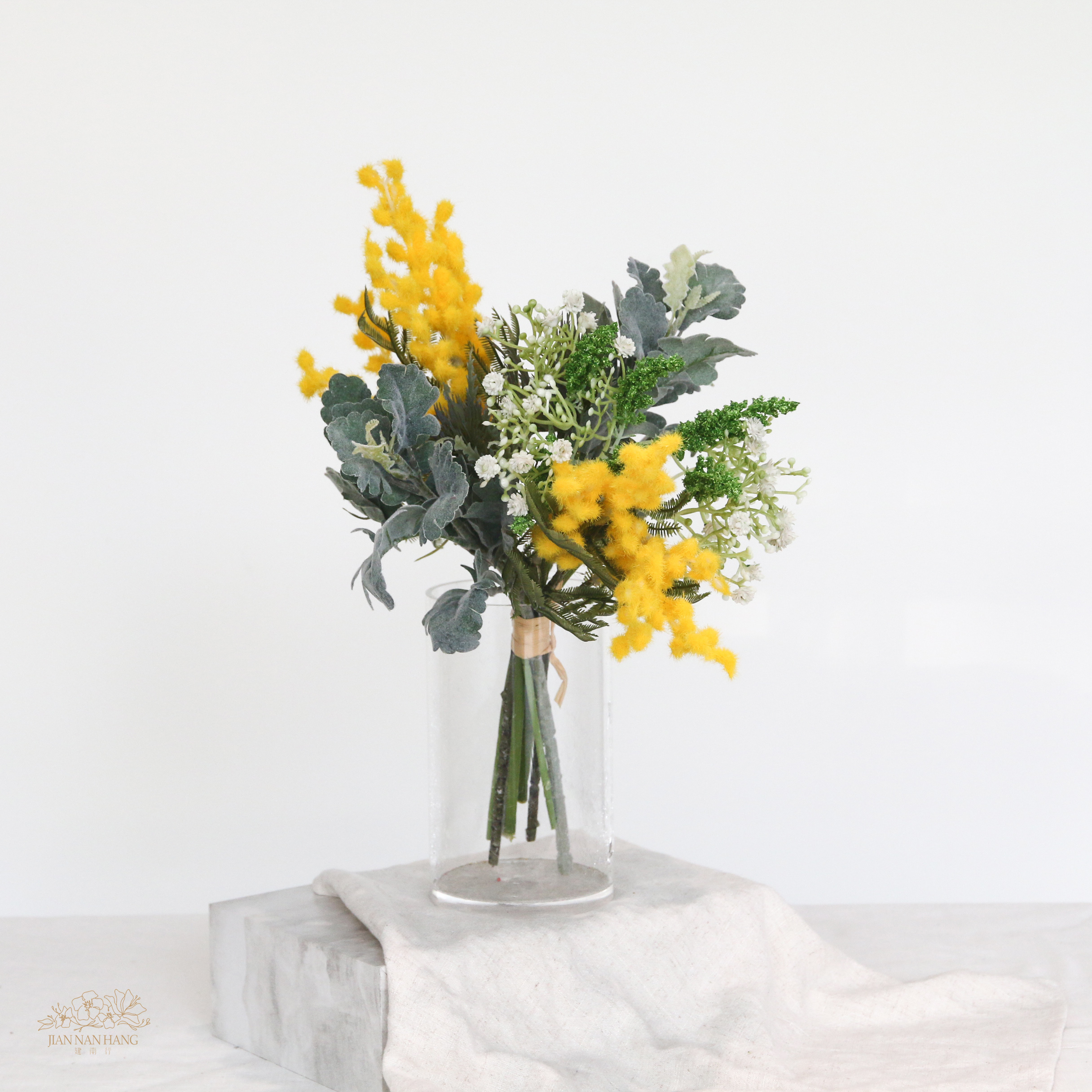 人造花 含羞草混和花束