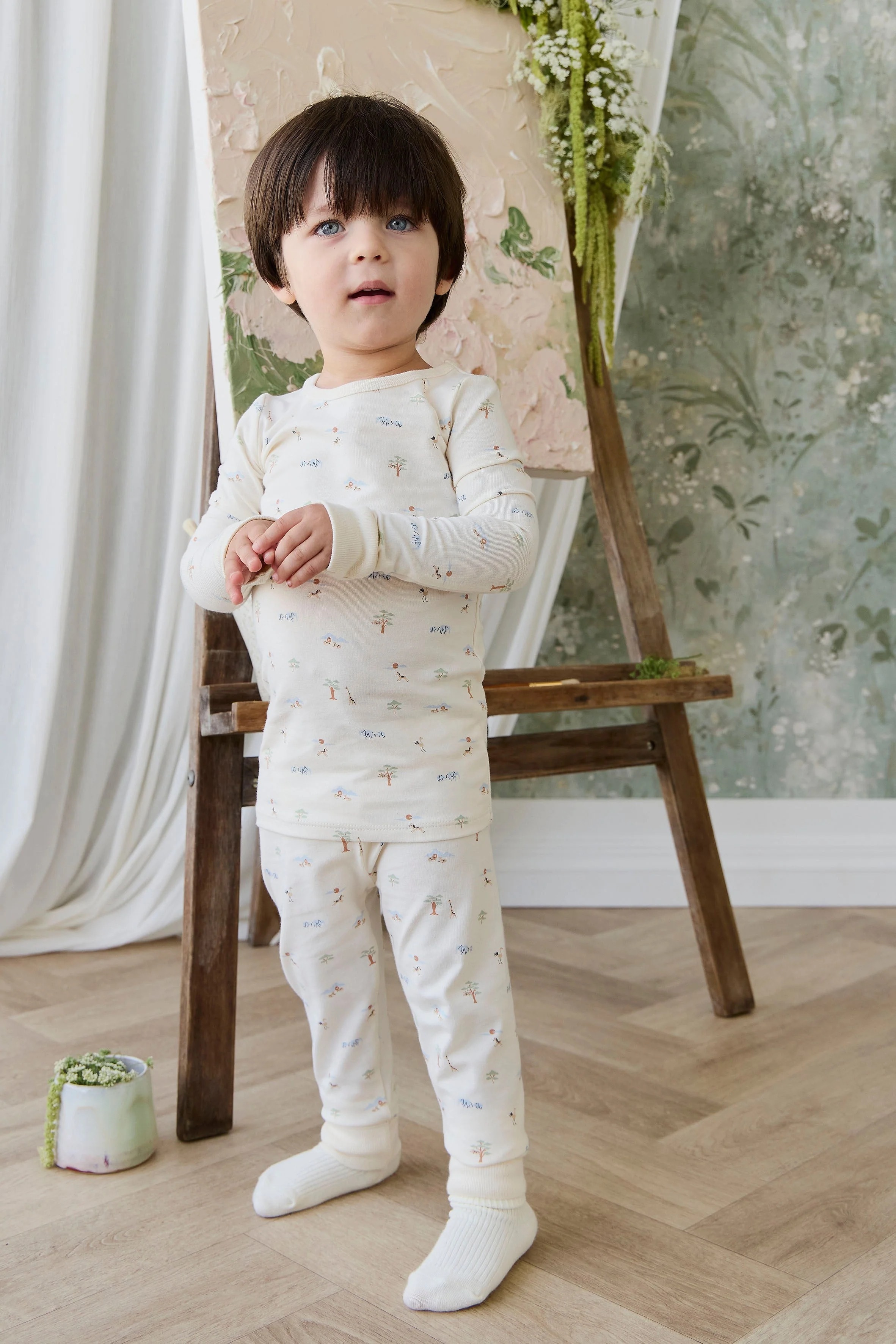 【預購】JAMIE KAY -Organic Cotton Amory Long Sleeve Pyjama Set（Savannah animals Tofu）