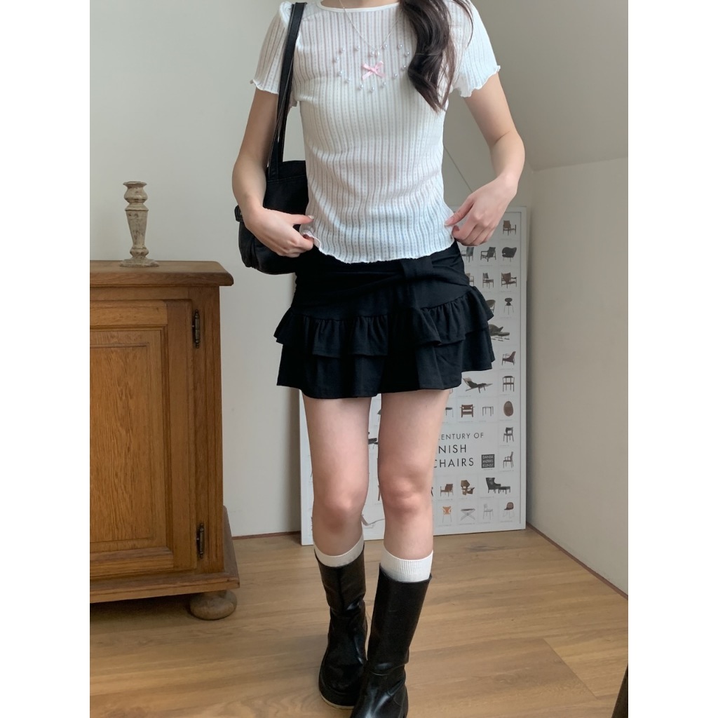 A34 你最可愛 大扭結蛋糕短裙 #4535