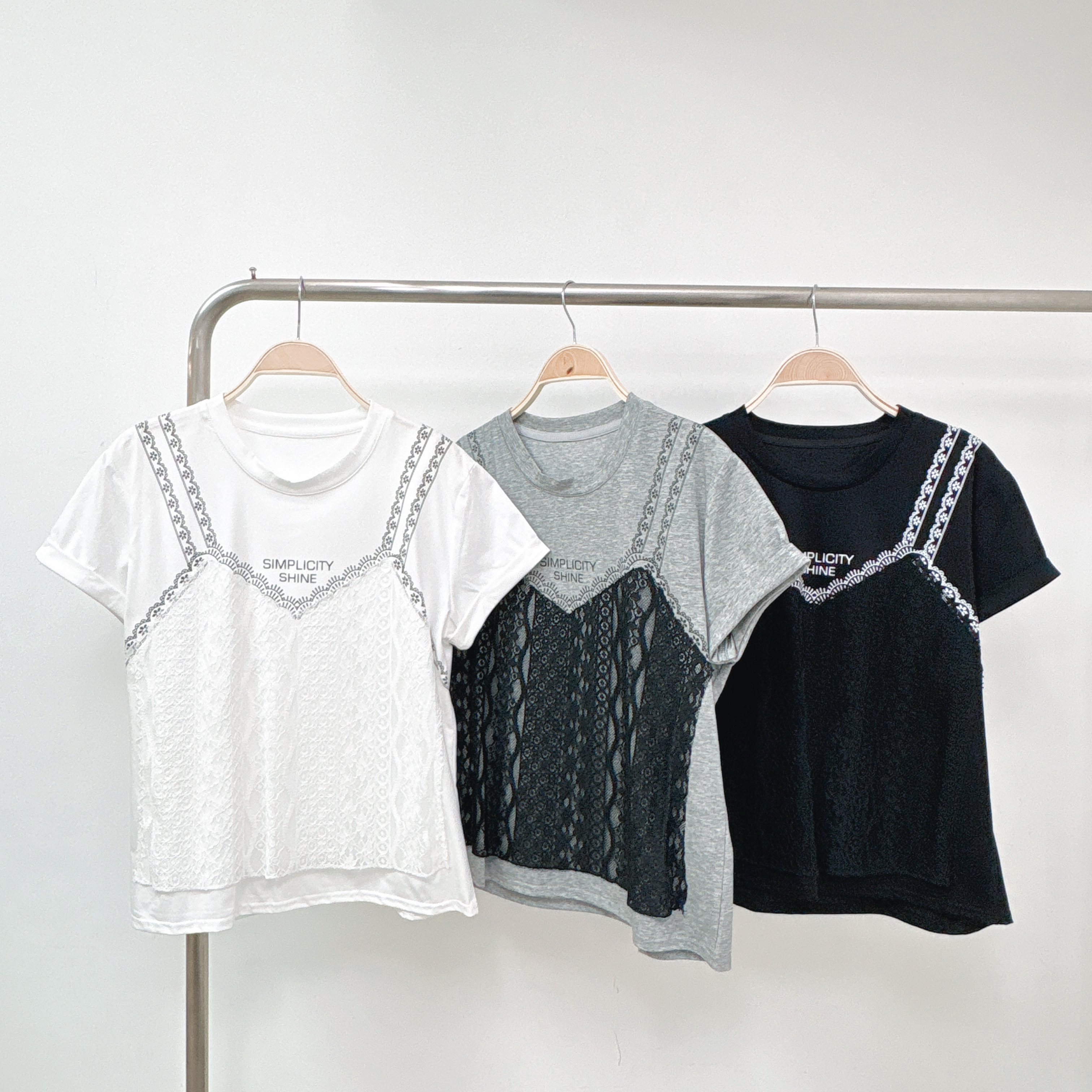 【預訂】拼喱士燙字假兩件摺袖棉TOP (S8-S10)