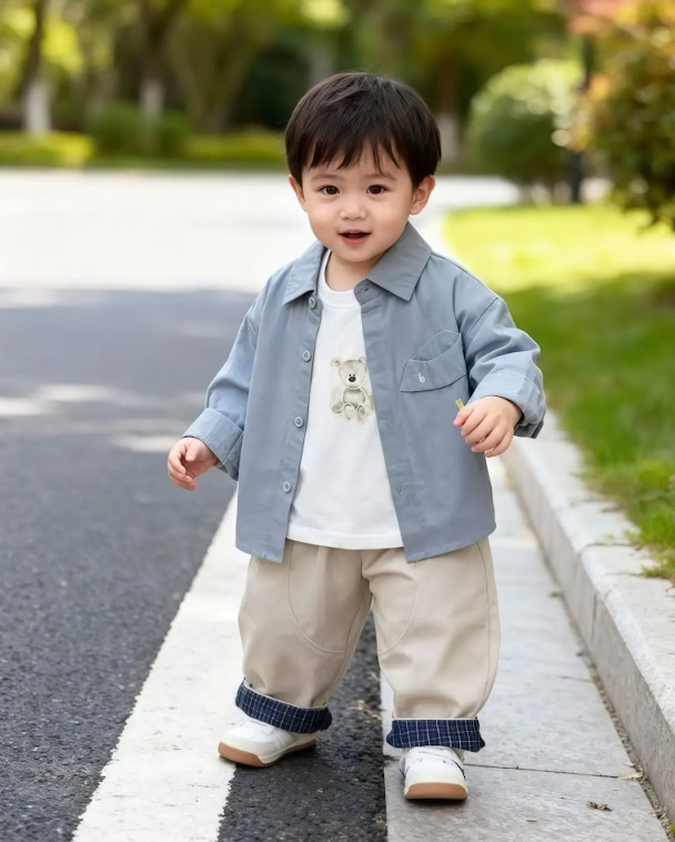 BYC04T072BL  霧藍色簡約風長袖恤衫