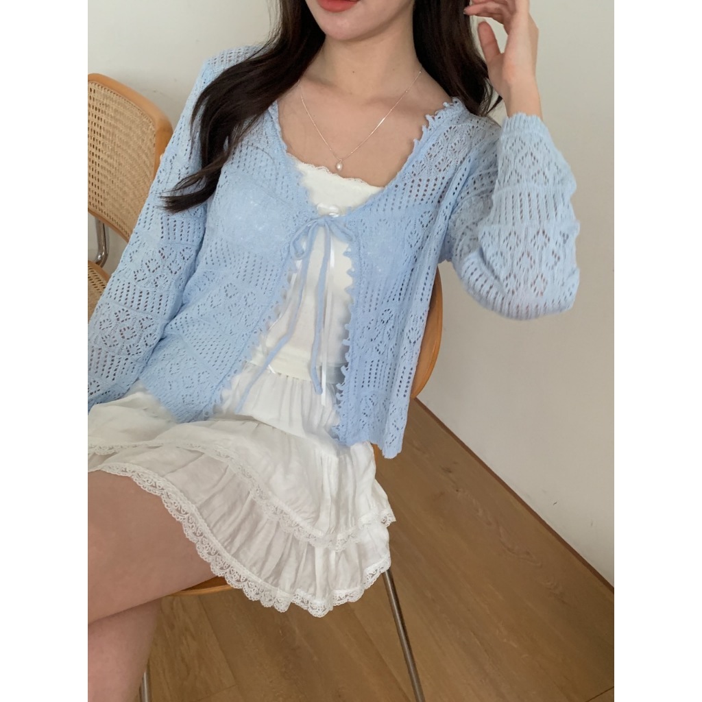 A21 夏日的美麗簍空短版罩衫 #7649