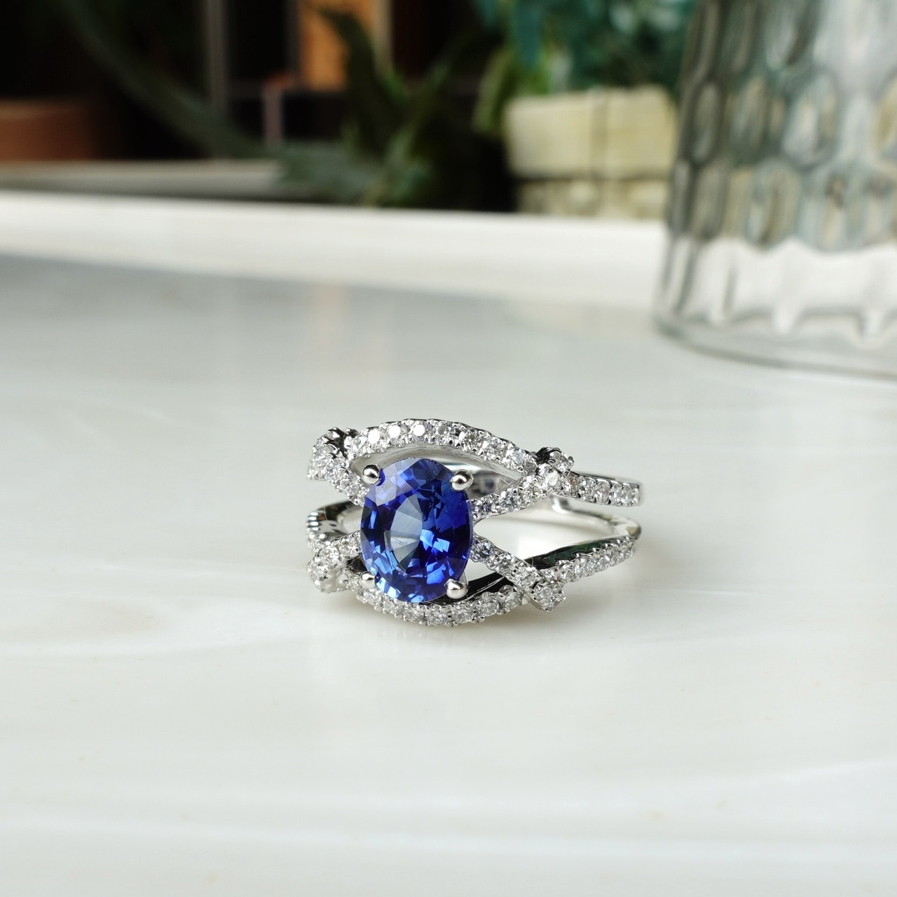 1.38ct皇家藍藍寶石18K金鑽石戒指 (免費出AIGS證書)