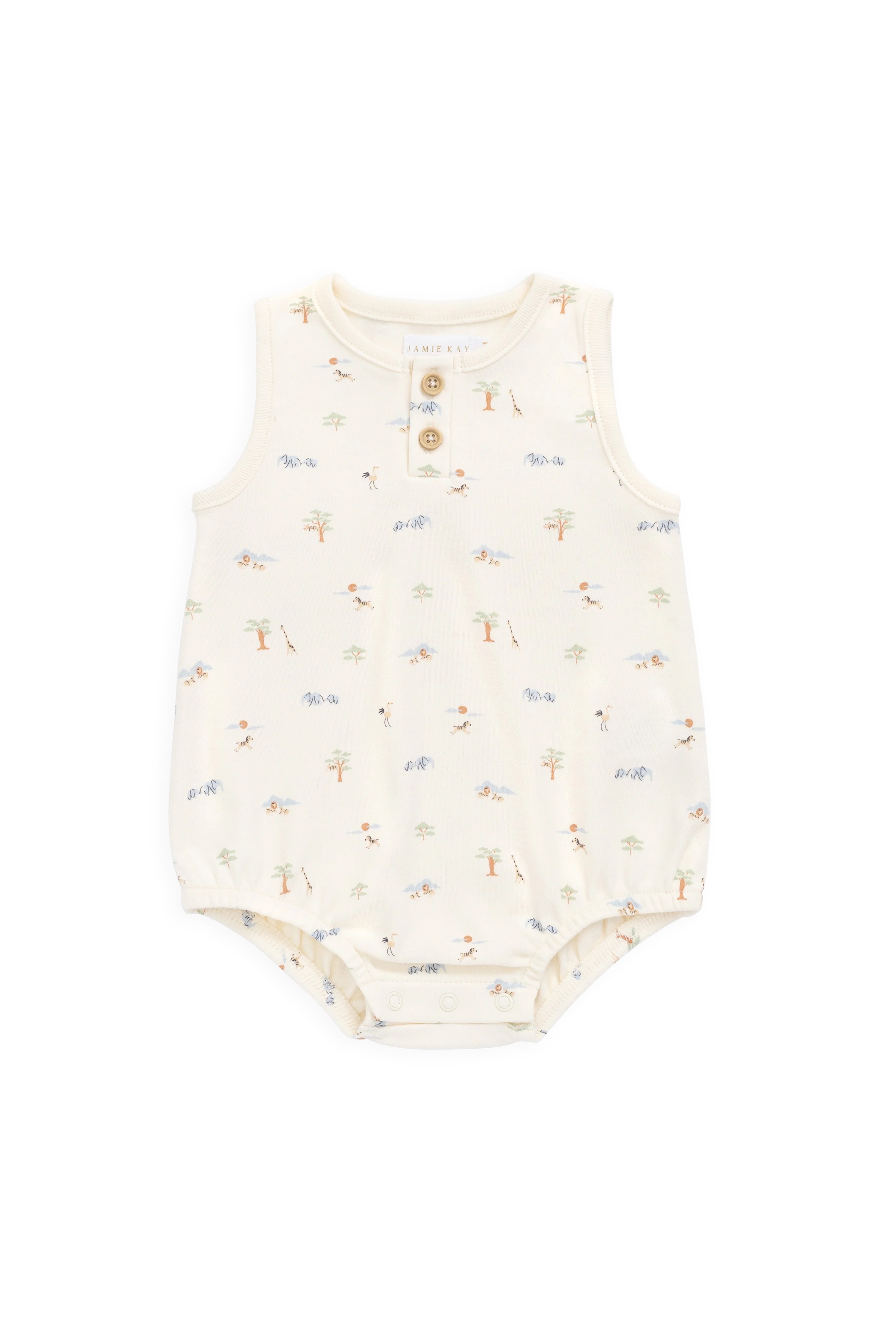 【預購】JAMIE KAY -Organic Cotton Archie Playsuit（Savannah animals Tofu）