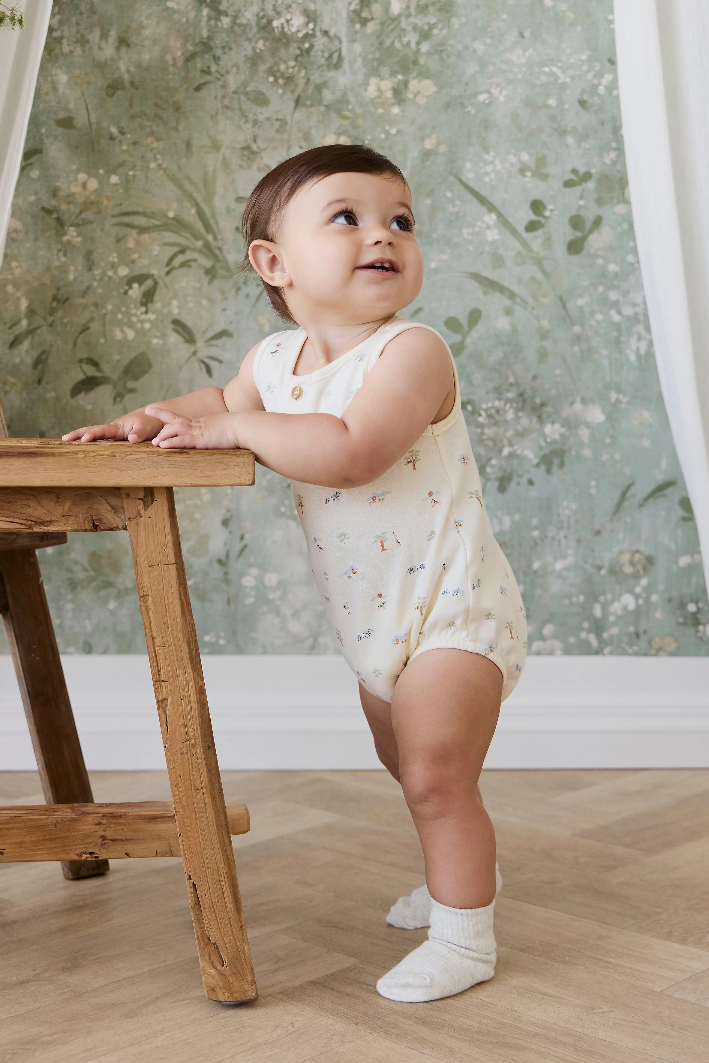 【預購】JAMIE KAY -Organic Cotton Archie Playsuit（Savannah animals Tofu）