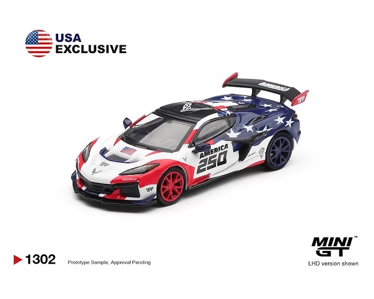PO-$125 * MINI GT * 1:64 1302 Chevrolet Corvette ZR1 America 250  USA Exclusive LHD / Blister Packaging