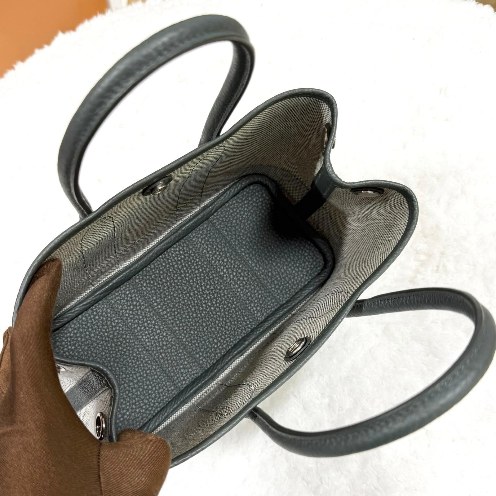 全新HERMES MINI GARDEN PARTY 23 K刻 灰綠色帆布 #GP23 #BRAND NEW #香榭站正品