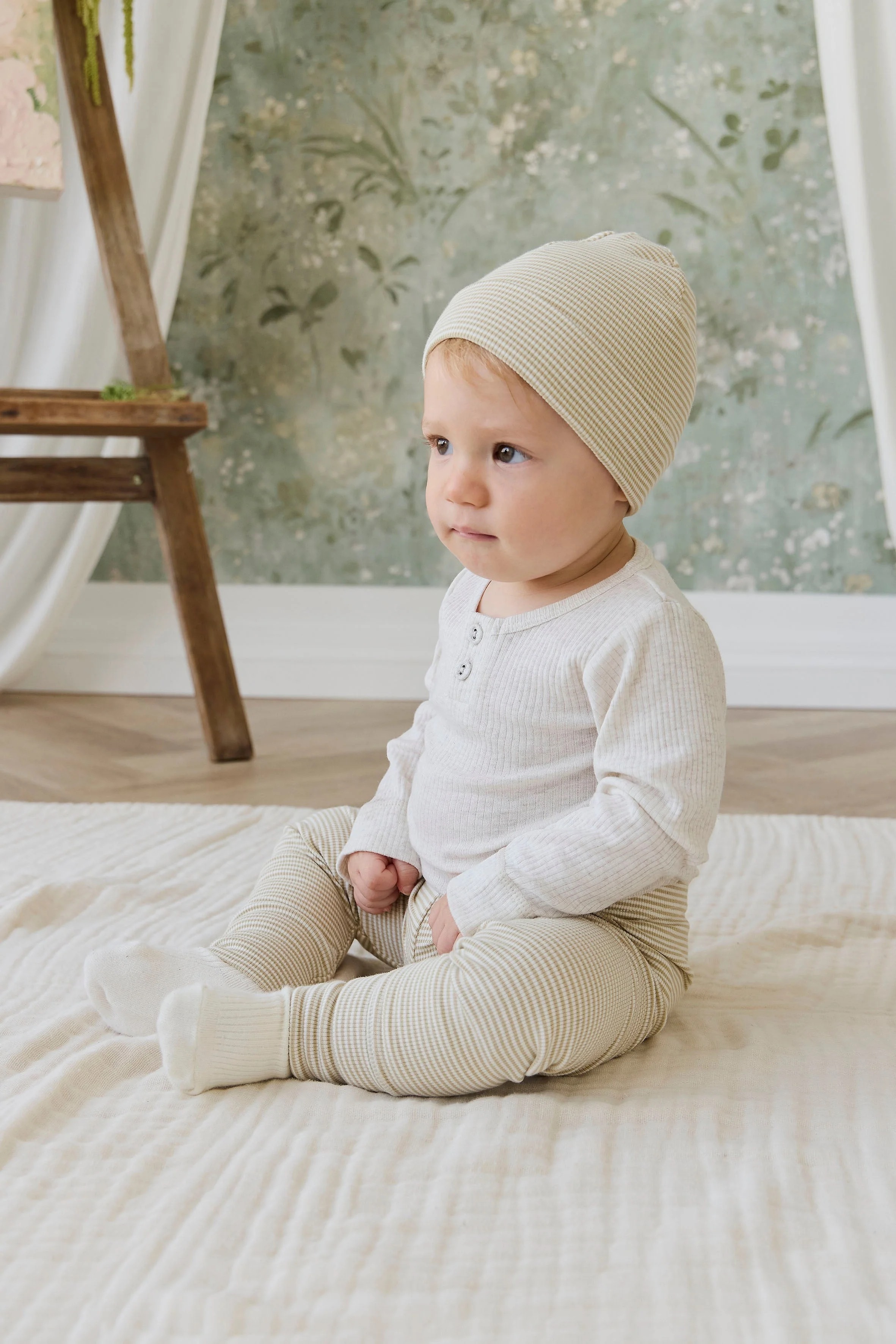 【預購】JAMIE KAY - Organic Cotton Fine Rib Wiley Legging-Petite Stripe Hay（Cloud)