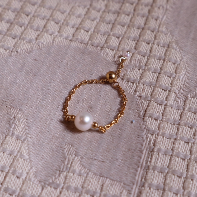 心光鍊語 天然珍珠鍊戒 溫柔平衡 鈦鋼鏈戒