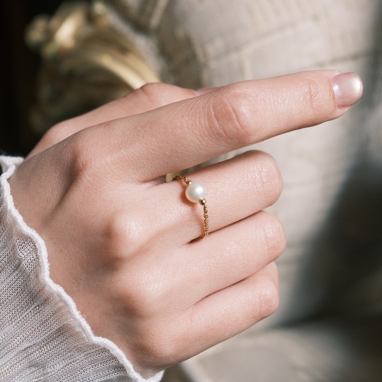 心光鍊語 天然珍珠鍊戒 溫柔平衡 鈦鋼鏈戒