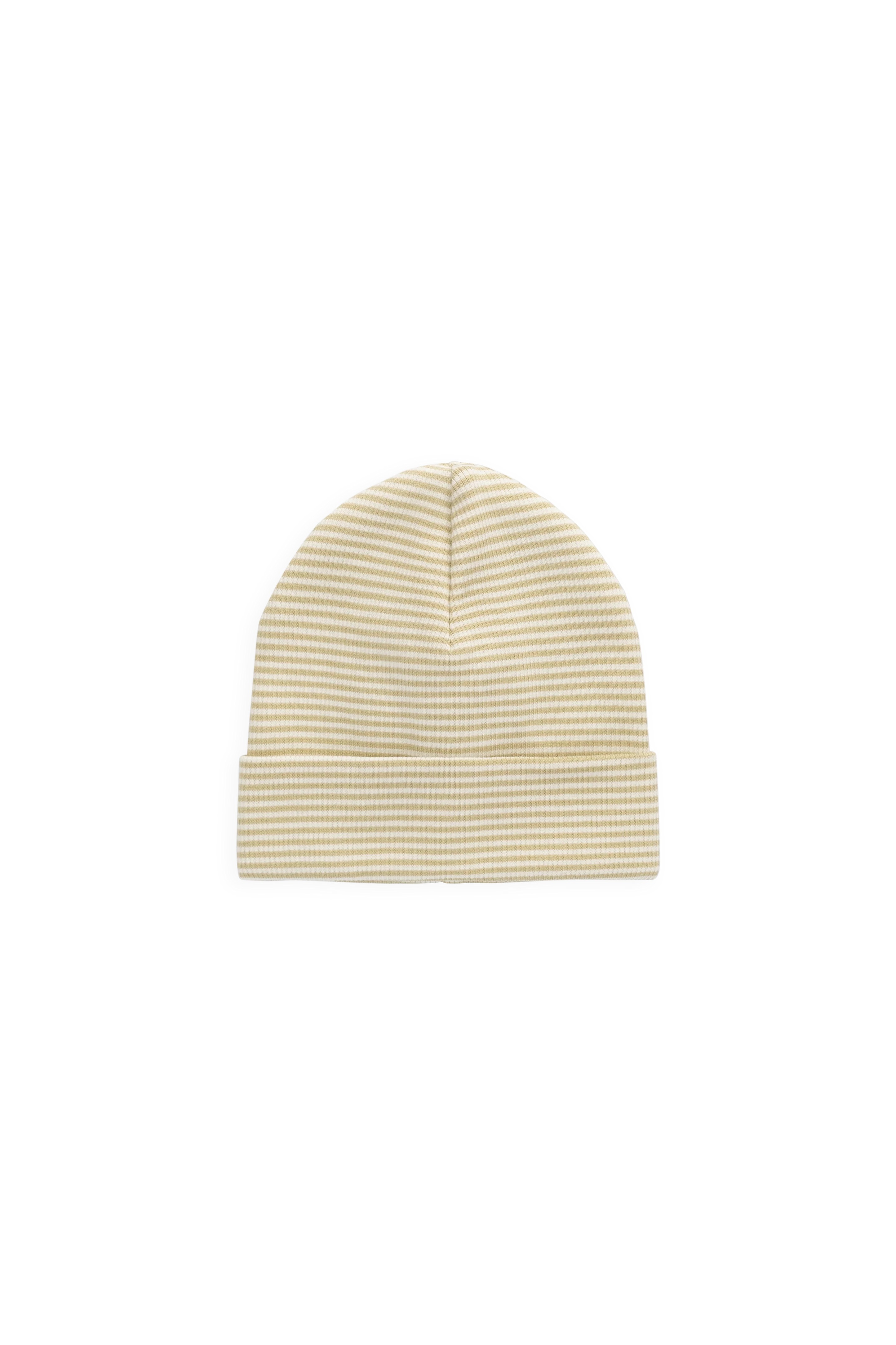 【預購】JAMIE KAY -Organic Cotton Fine Rib Micah Beanie-Petite Stripe Hay（Cloud)