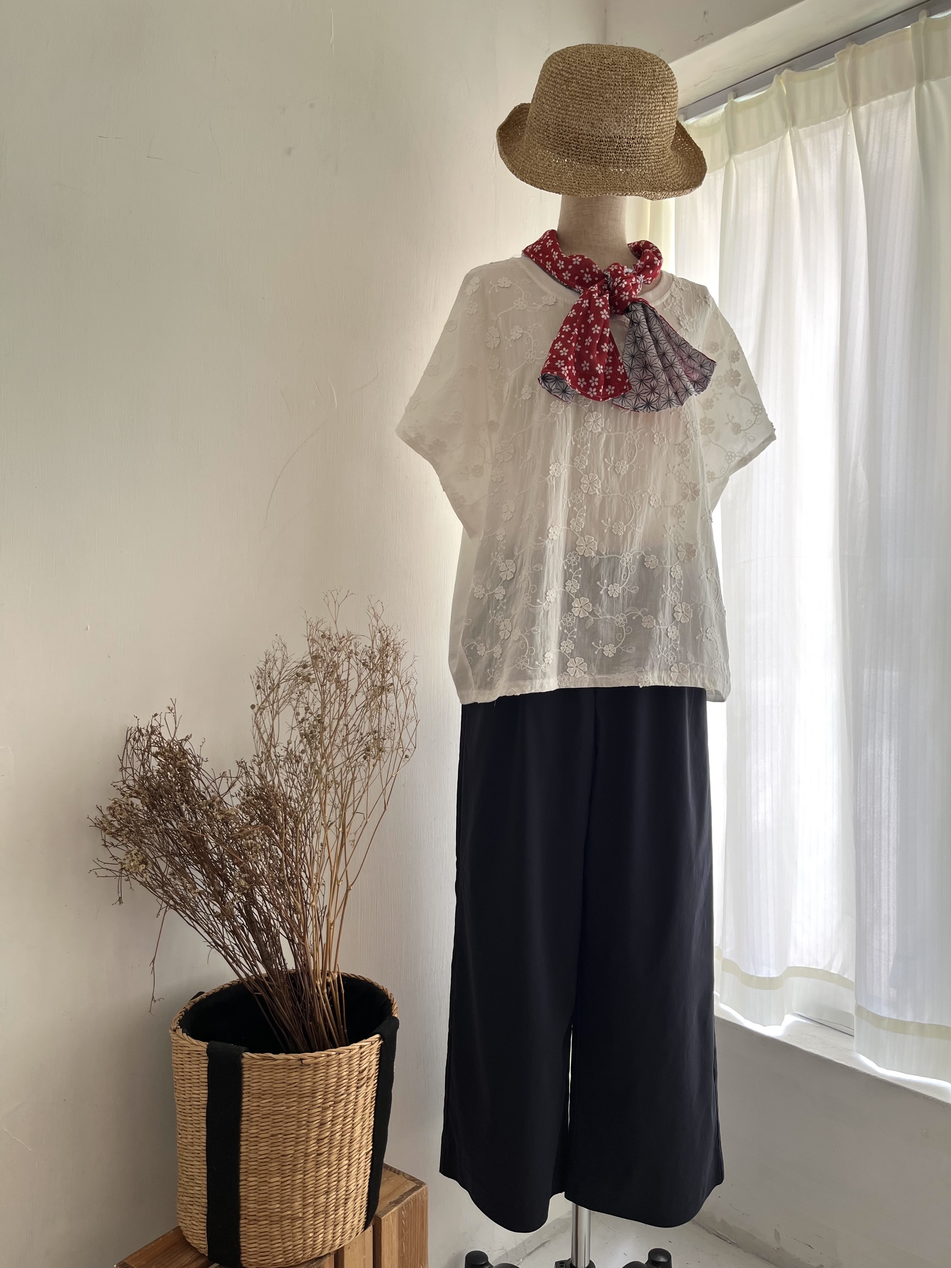 aiai藍色半橡筋直腳褲