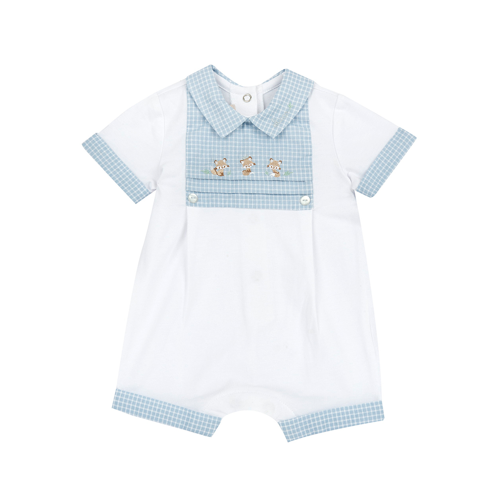 紳士小狐狸-剪接格紋有領短袖兔裝