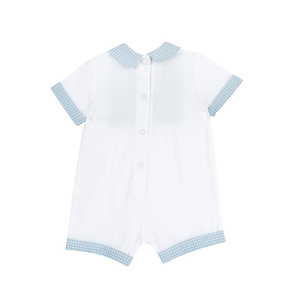 紳士小狐狸-剪接格紋有領短袖兔裝