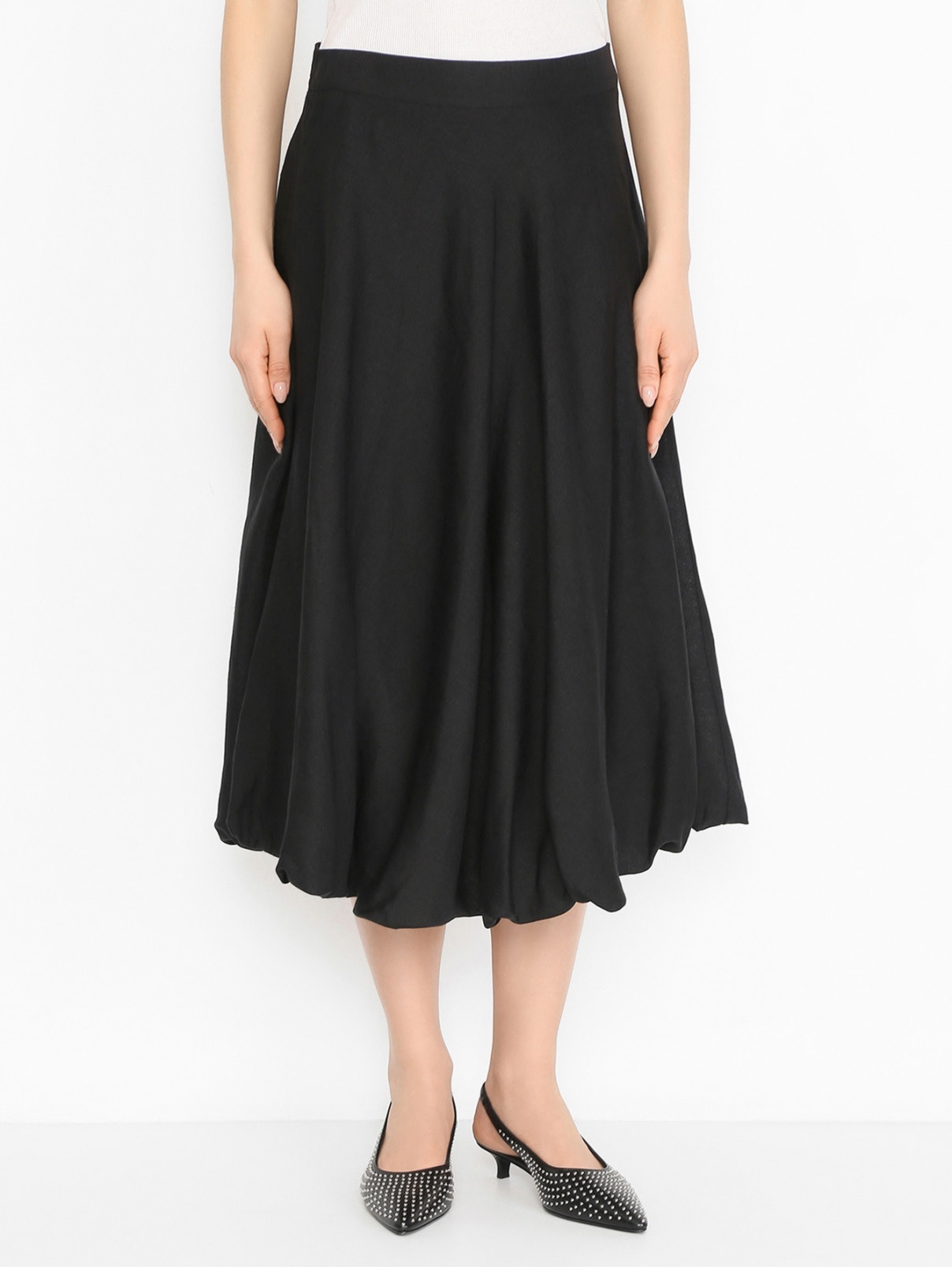 LIVIANA CONTI  亞麻羊絨混紡圓裙(黑)