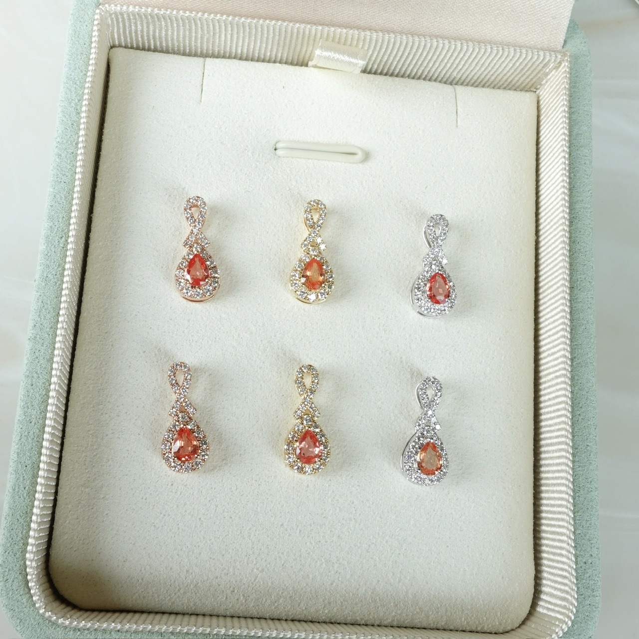 18K金Padparadscha鑽石復古吊墜/掛件 - 日落色