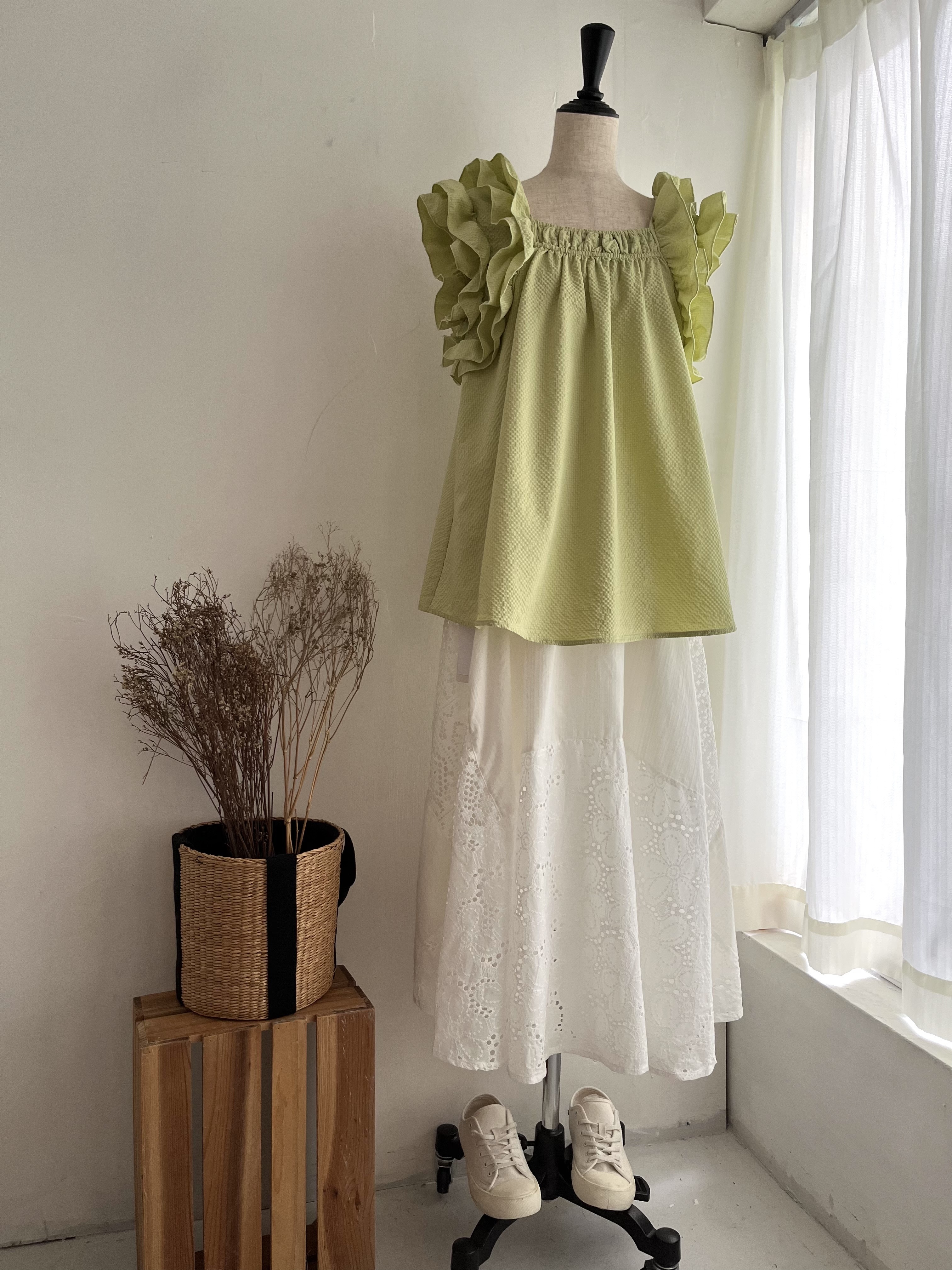 INCEDE綠色立體格仔背心