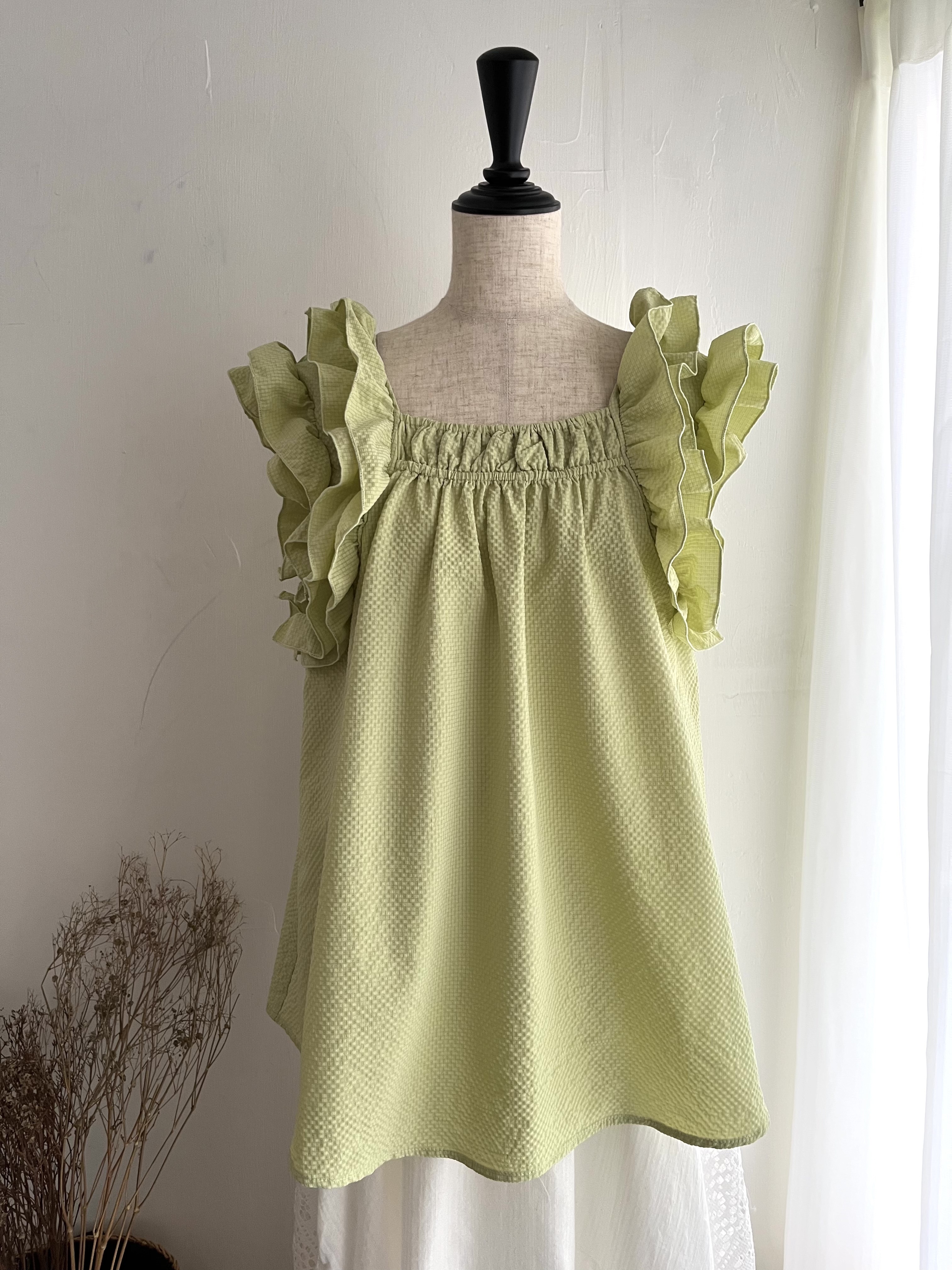 INCEDE綠色立體格仔背心