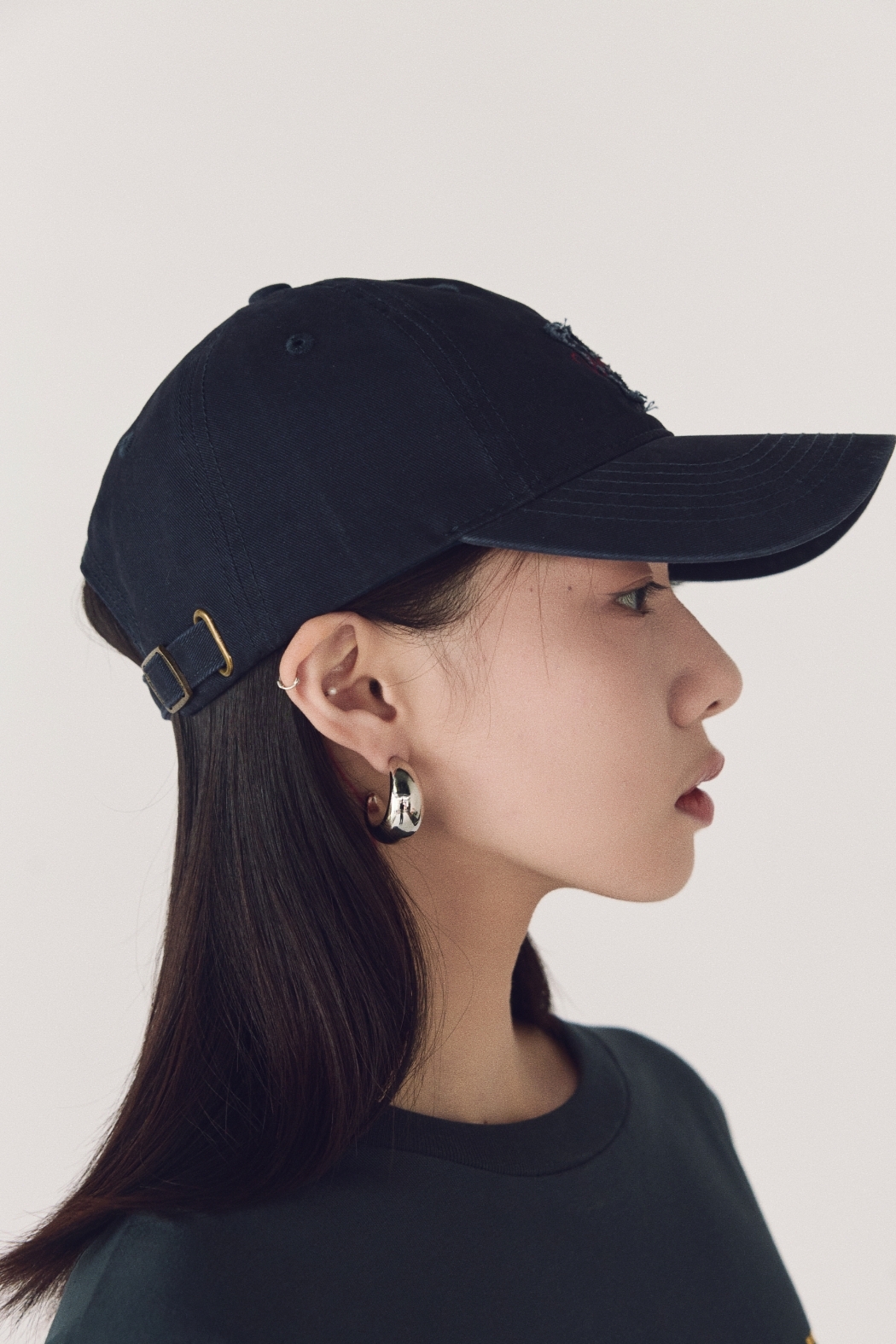 W拼布毛邊老帽-藍