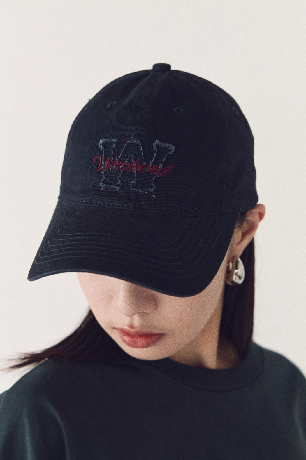 W拼布毛邊老帽-藍