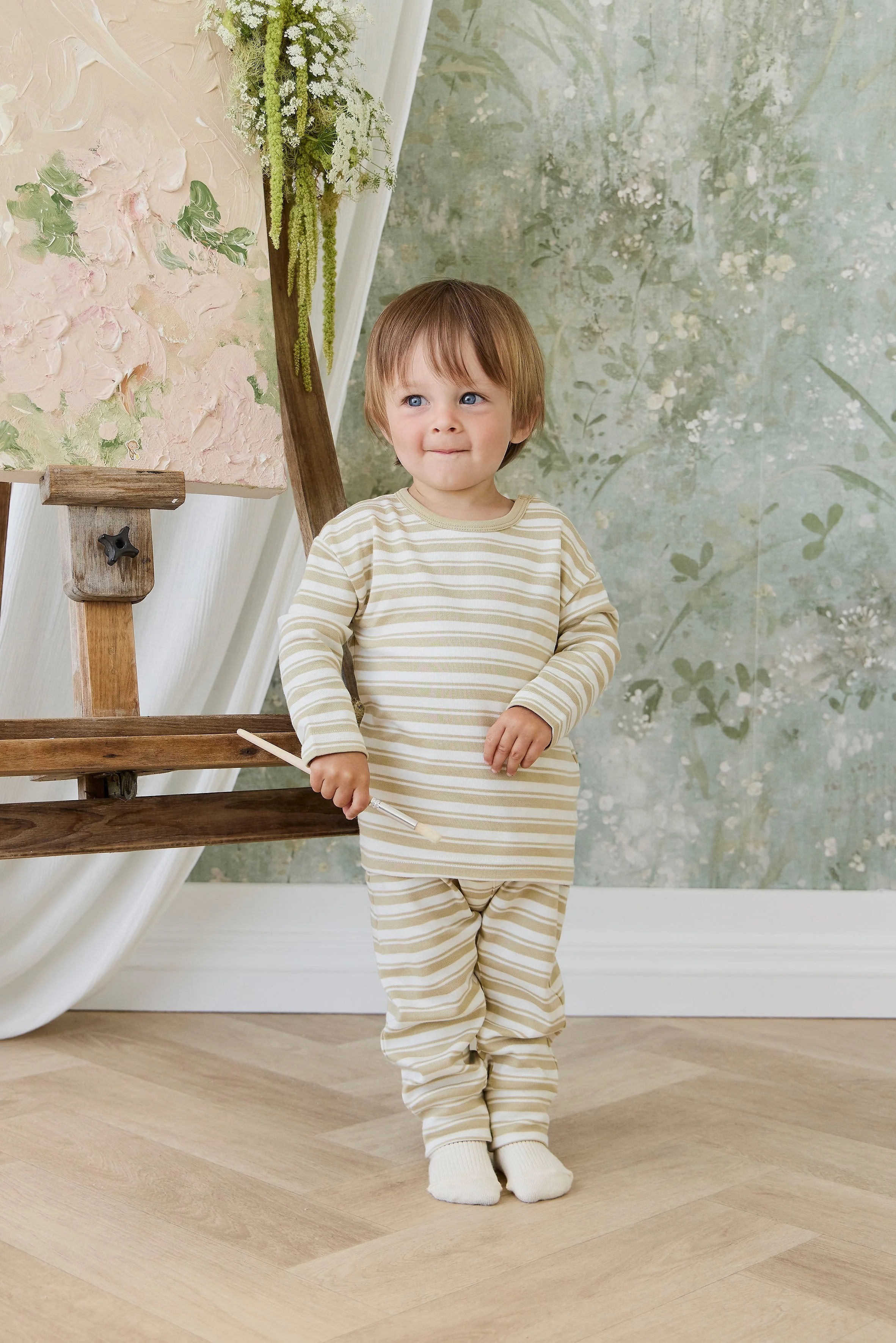 【預購】JAMIE KAY -Pima Cotton Wesley Pant-Double Stripe Hay （Cloud）