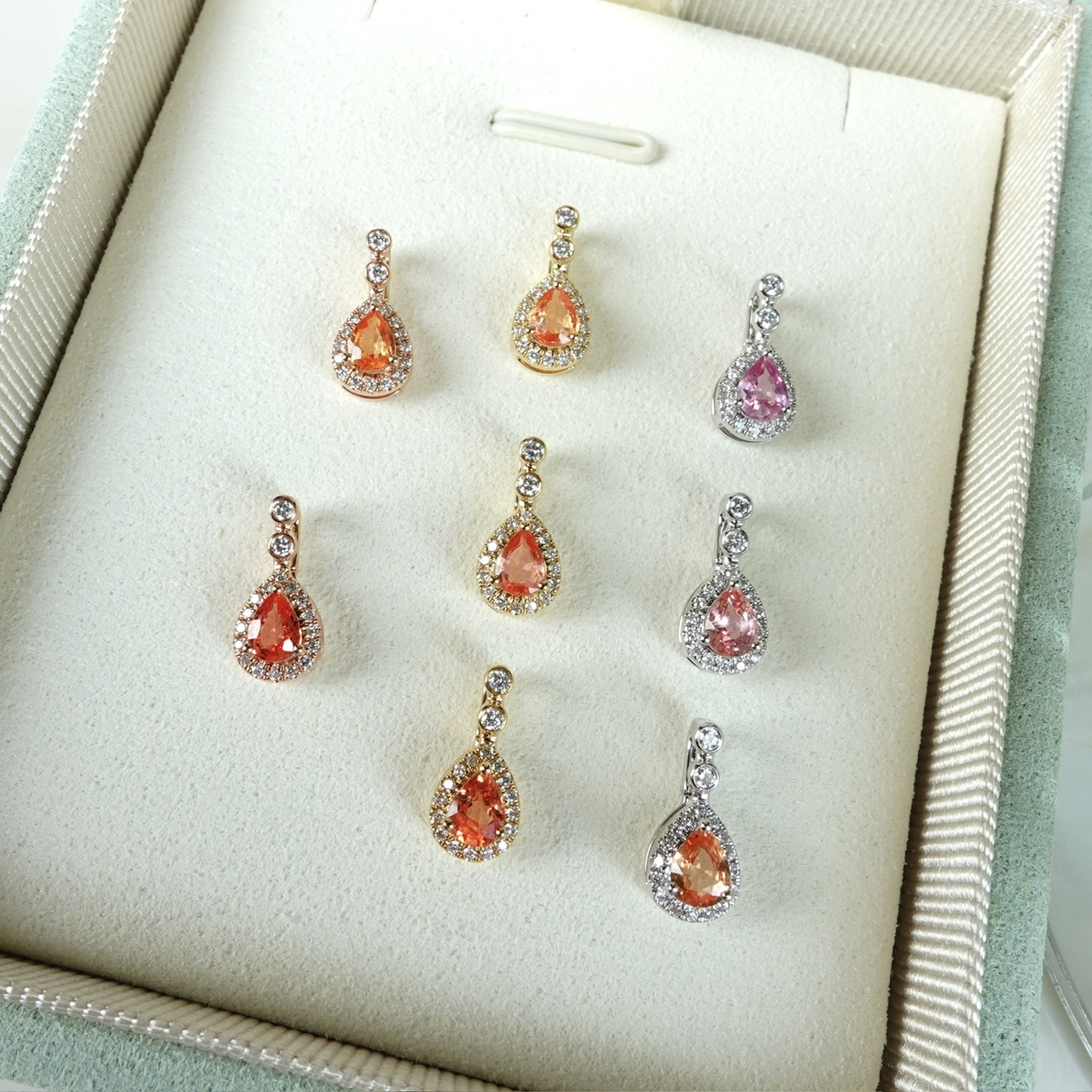 18K金Padparadscha鑽石復古開口設計吊墜/掛件 - 日落/日出色