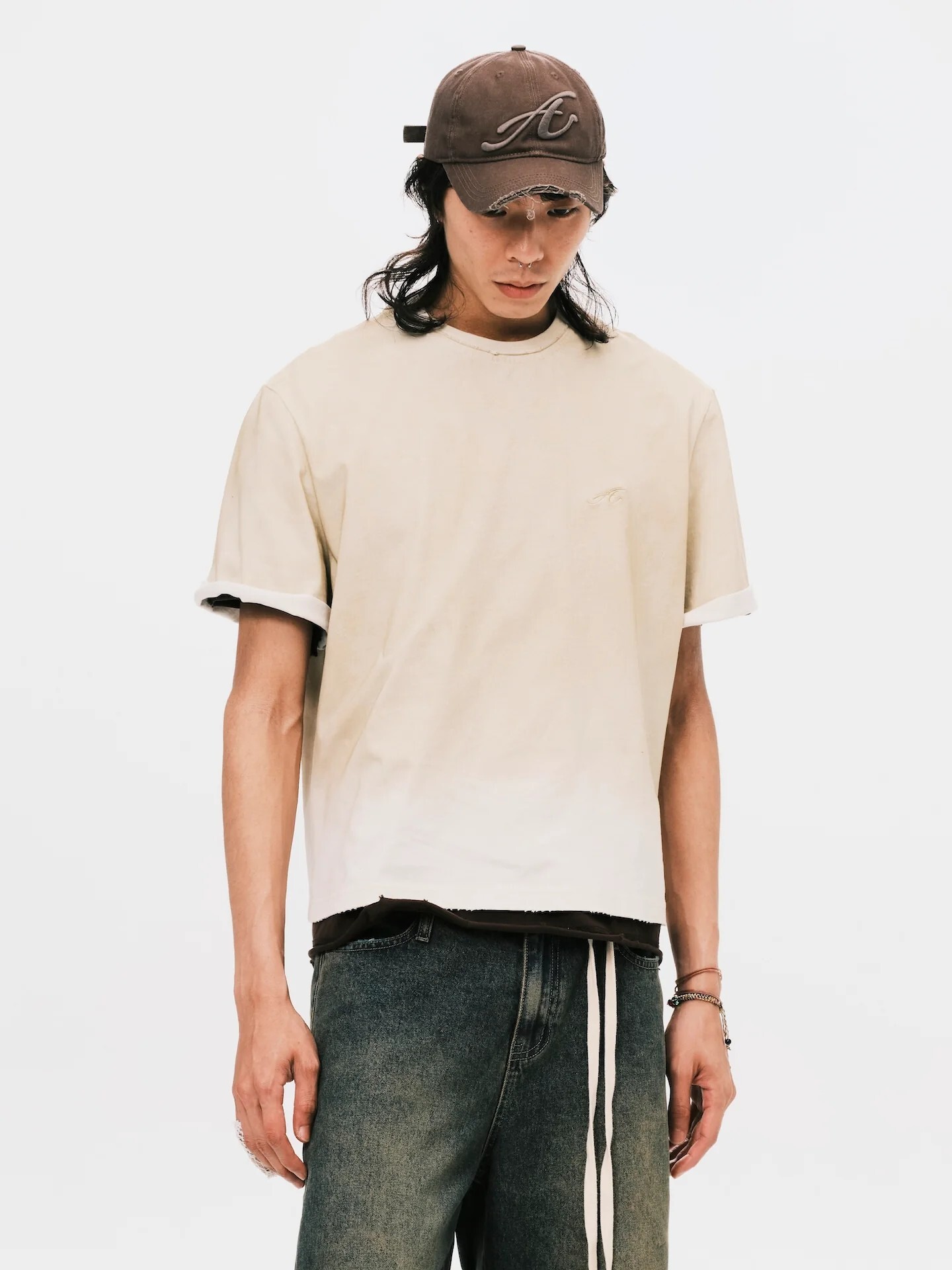 ANOWHEREMAN "A" WASHED CROPPED SS TEE 漸層 水洗 磨破 短T