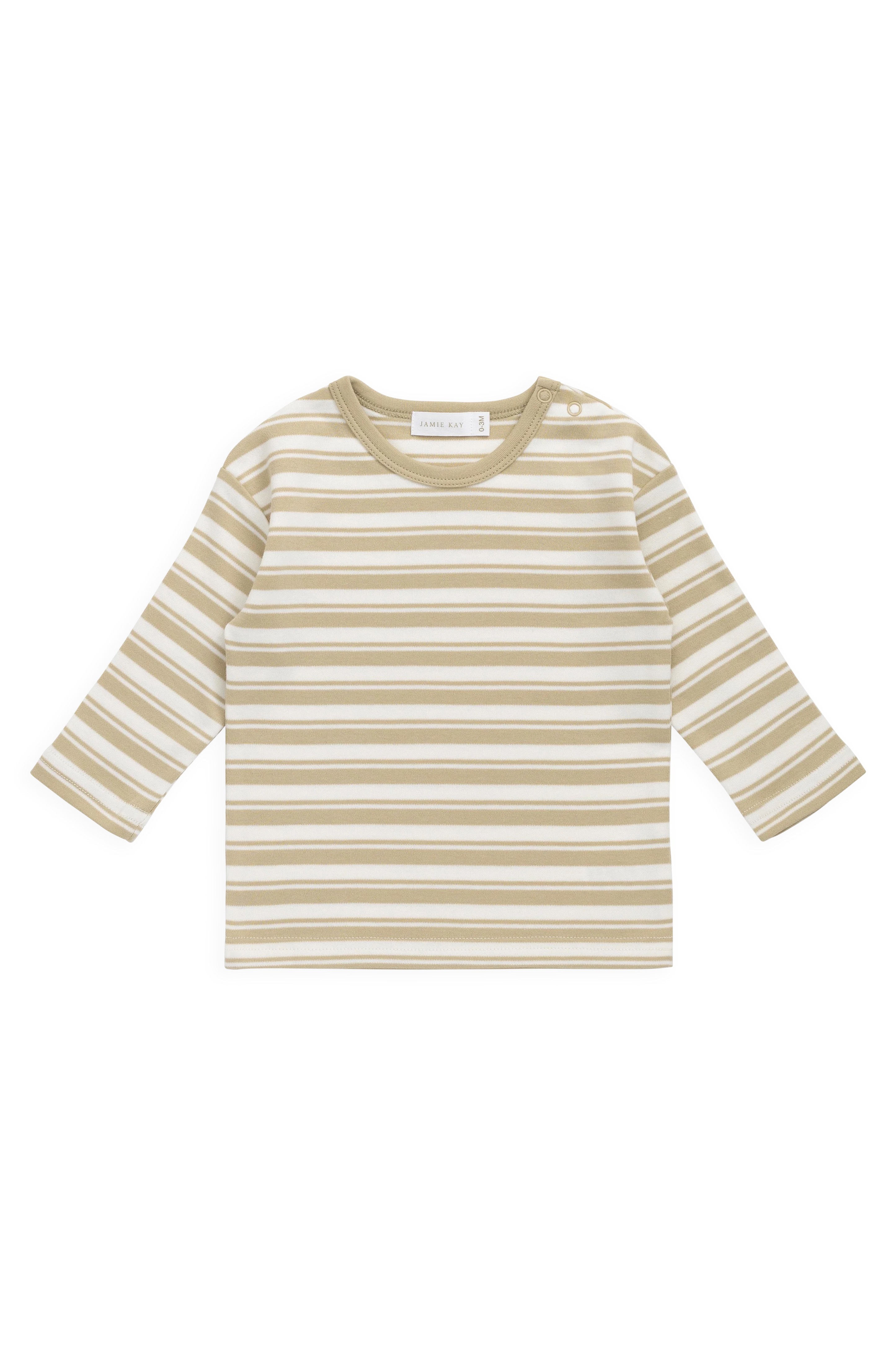 【預購】JAMIE KAY -Pima Cotton Arnold Long Sleeve Top-Double Stripe Hay （Cloud）