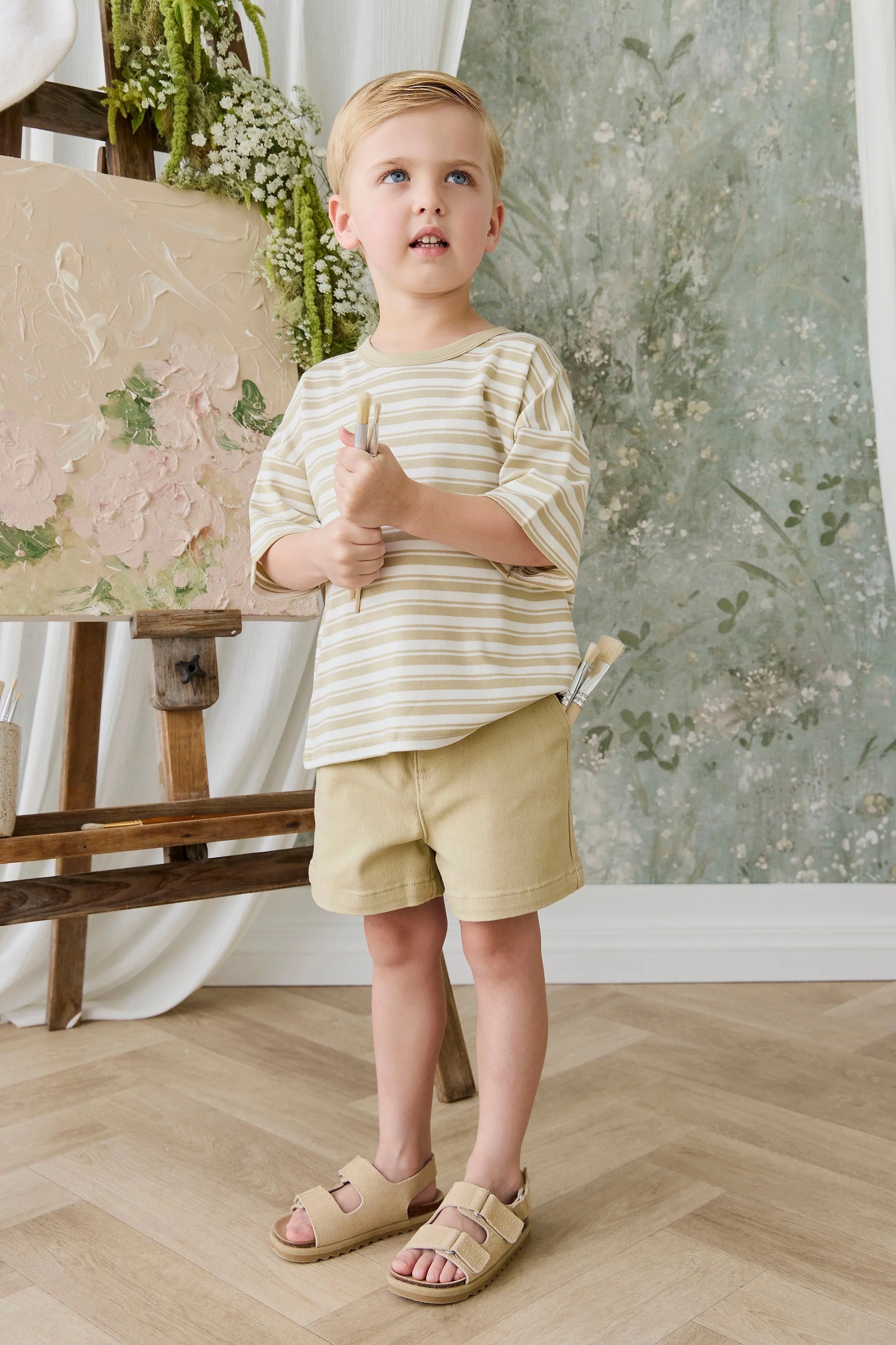 【預購】JAMIE KAY -Pima Cotton Wesley Tee-Double Stripe Hay （Cloud）