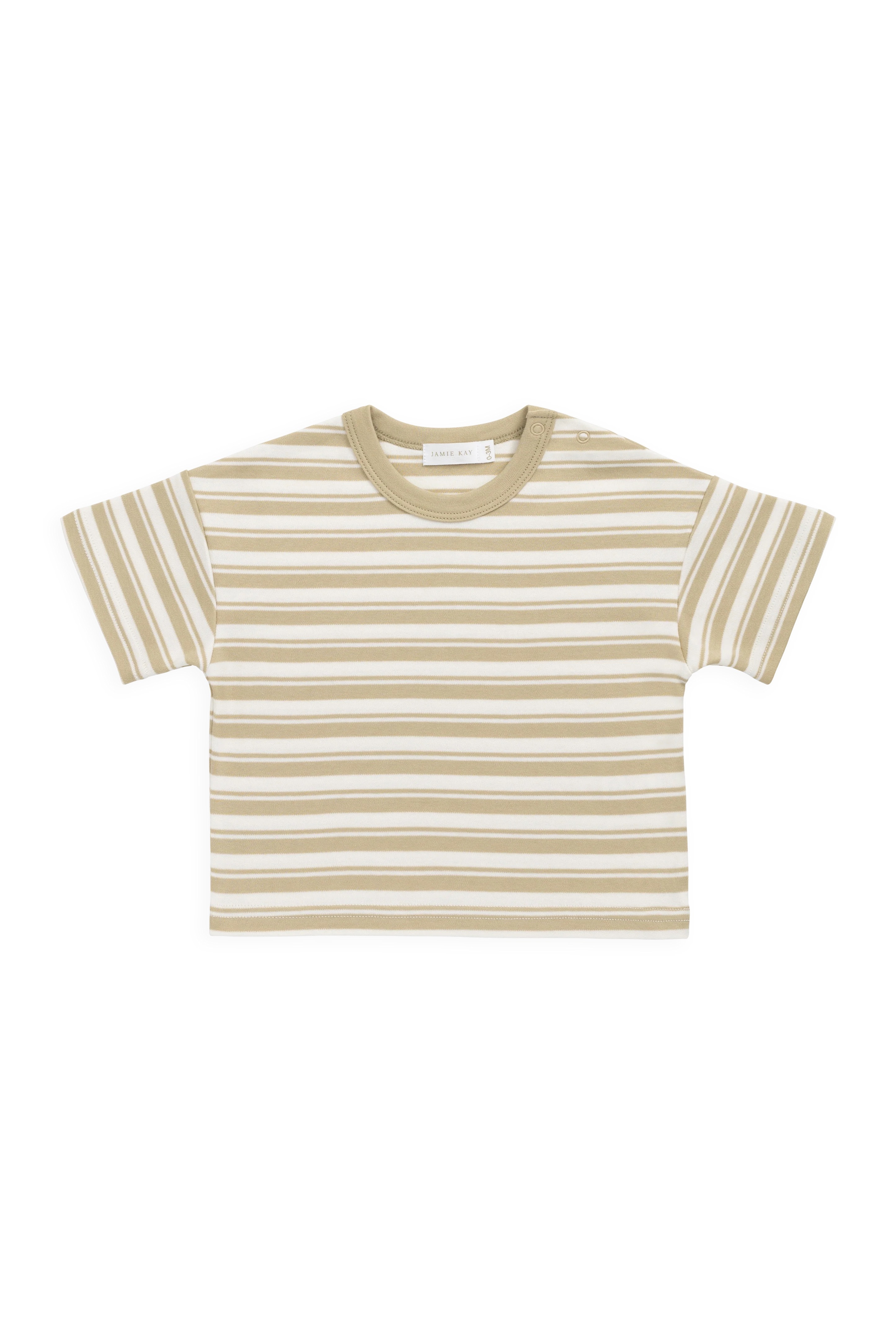 【預購】JAMIE KAY -Pima Cotton Wesley Tee-Double Stripe Hay （Cloud）