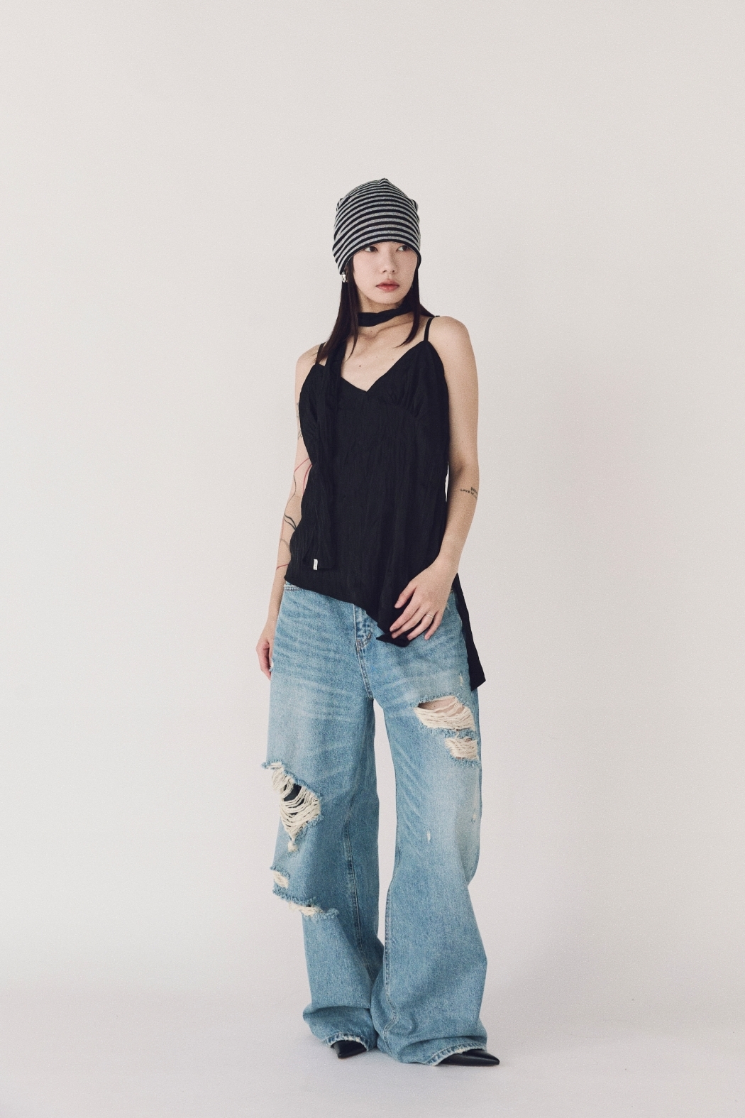 重工破損牛仔長褲