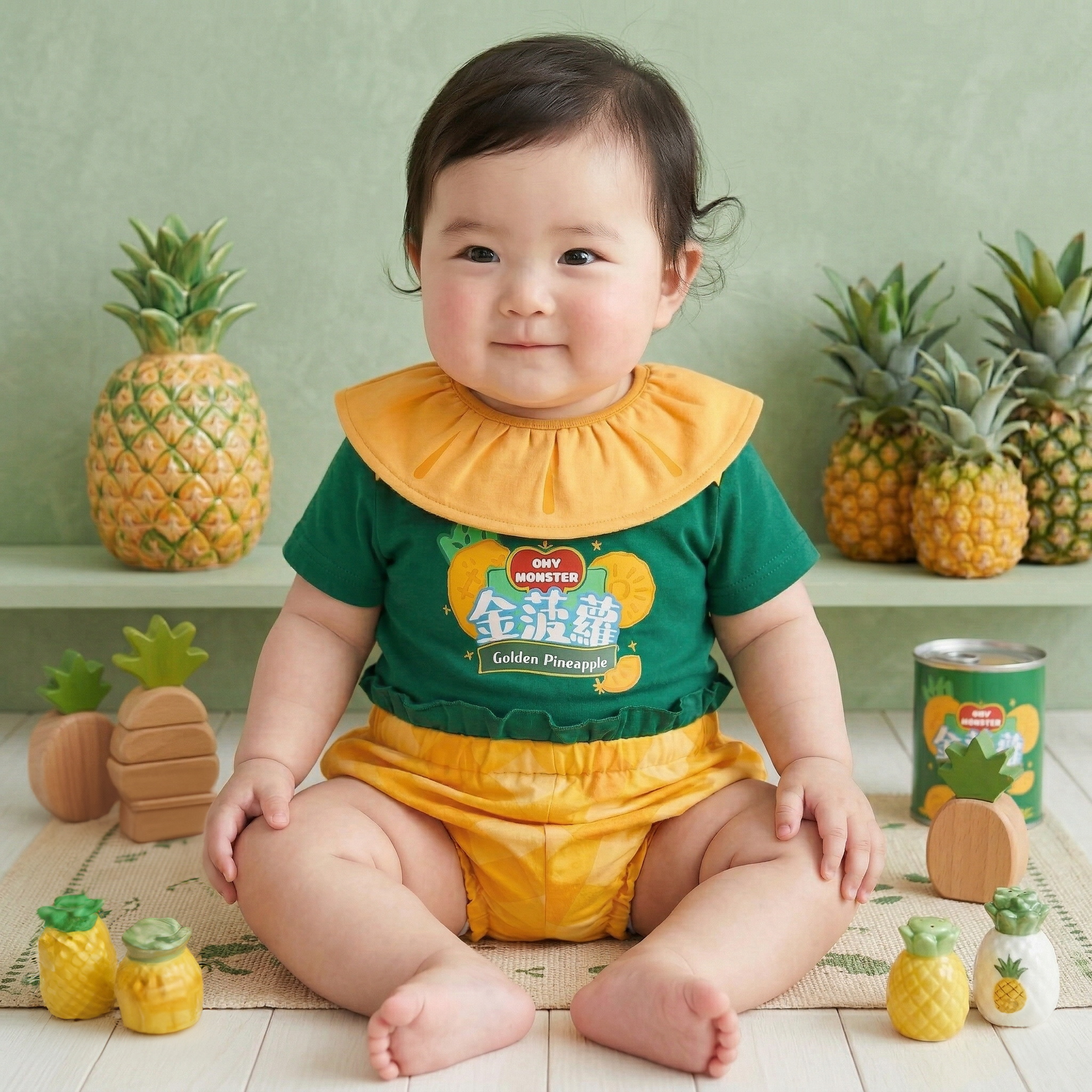 金菠蘿寶貝造型短袖連口水肩套裝