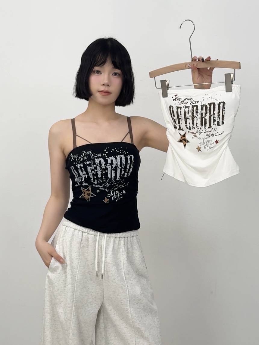 B111復古設計刷漆胸墊平口上衣