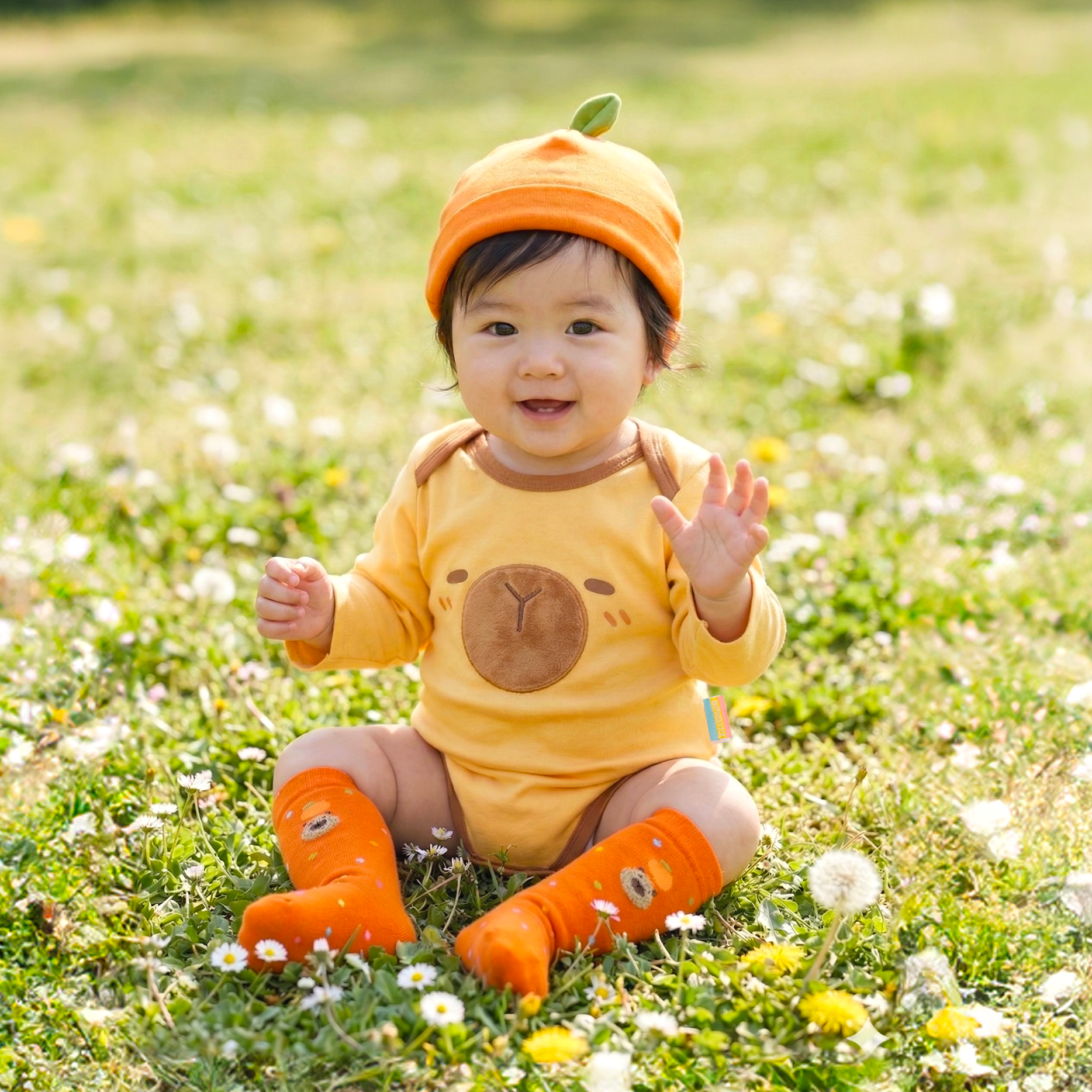 大桔水豚君連帽造型長袖包屁衣