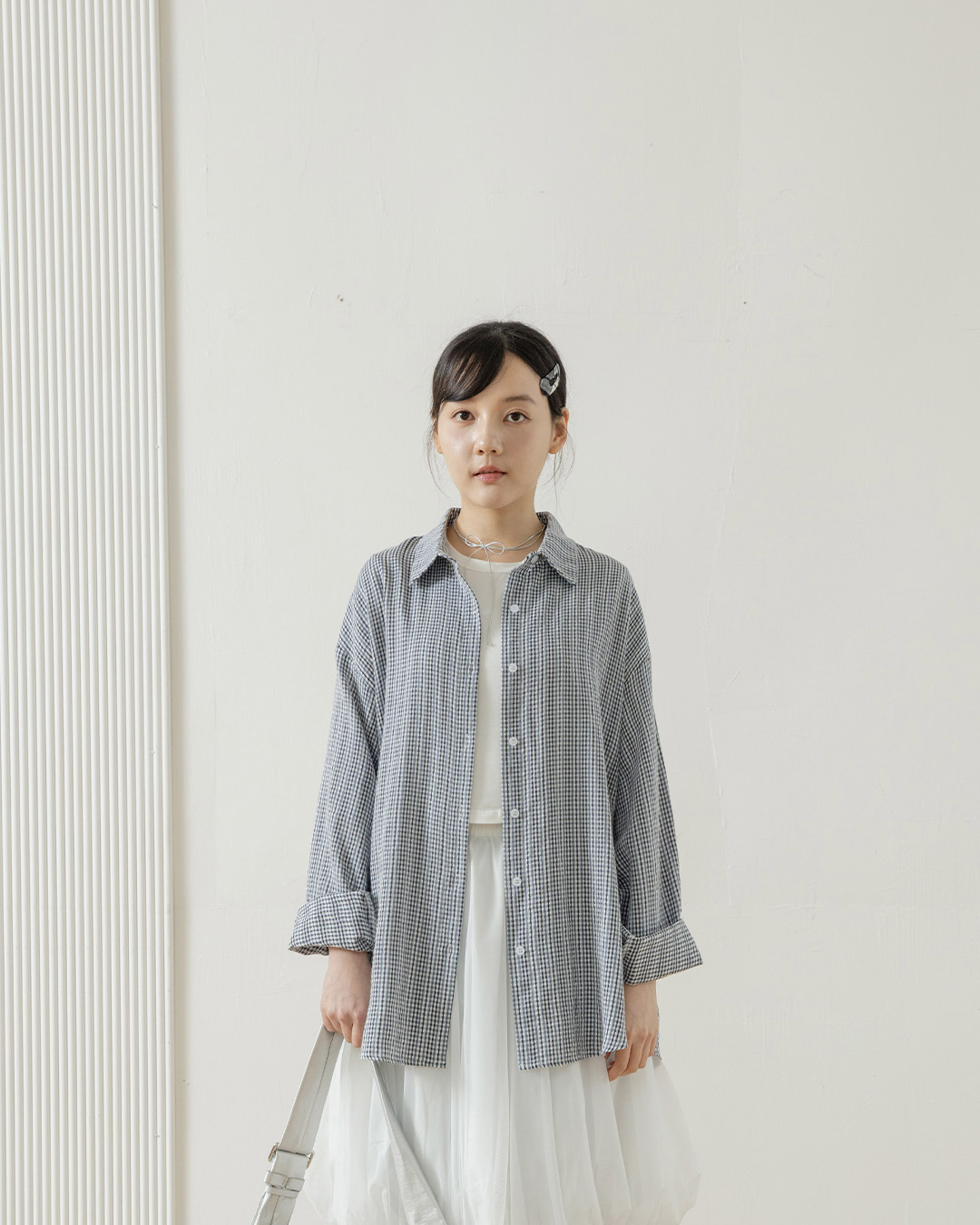 Color-blocked plaid oversized long-sleeved shirt, available in two colors.【01025733】in stock+pre-order