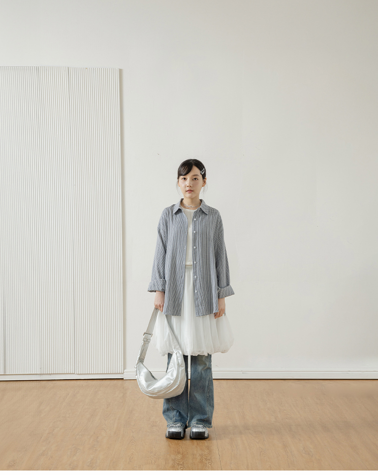 Color-blocked plaid oversized long-sleeved shirt, available in two colors.【01025733】in stock+pre-order