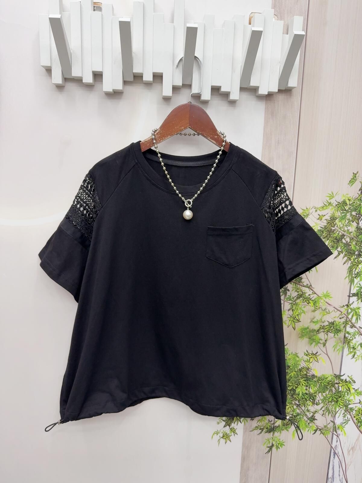 韓國拼通花袖top~158Q