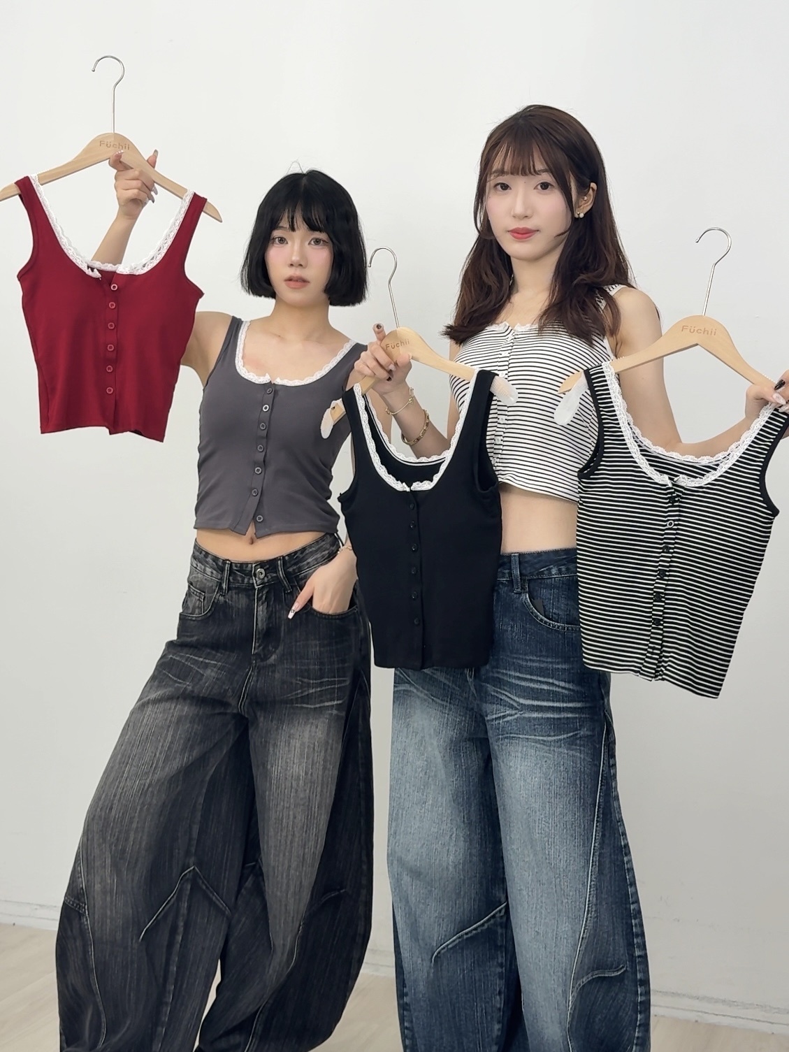 B117滾邊蕾絲假兩件胸墊背心