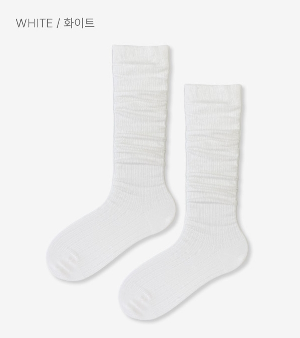 緹花中長襪-白