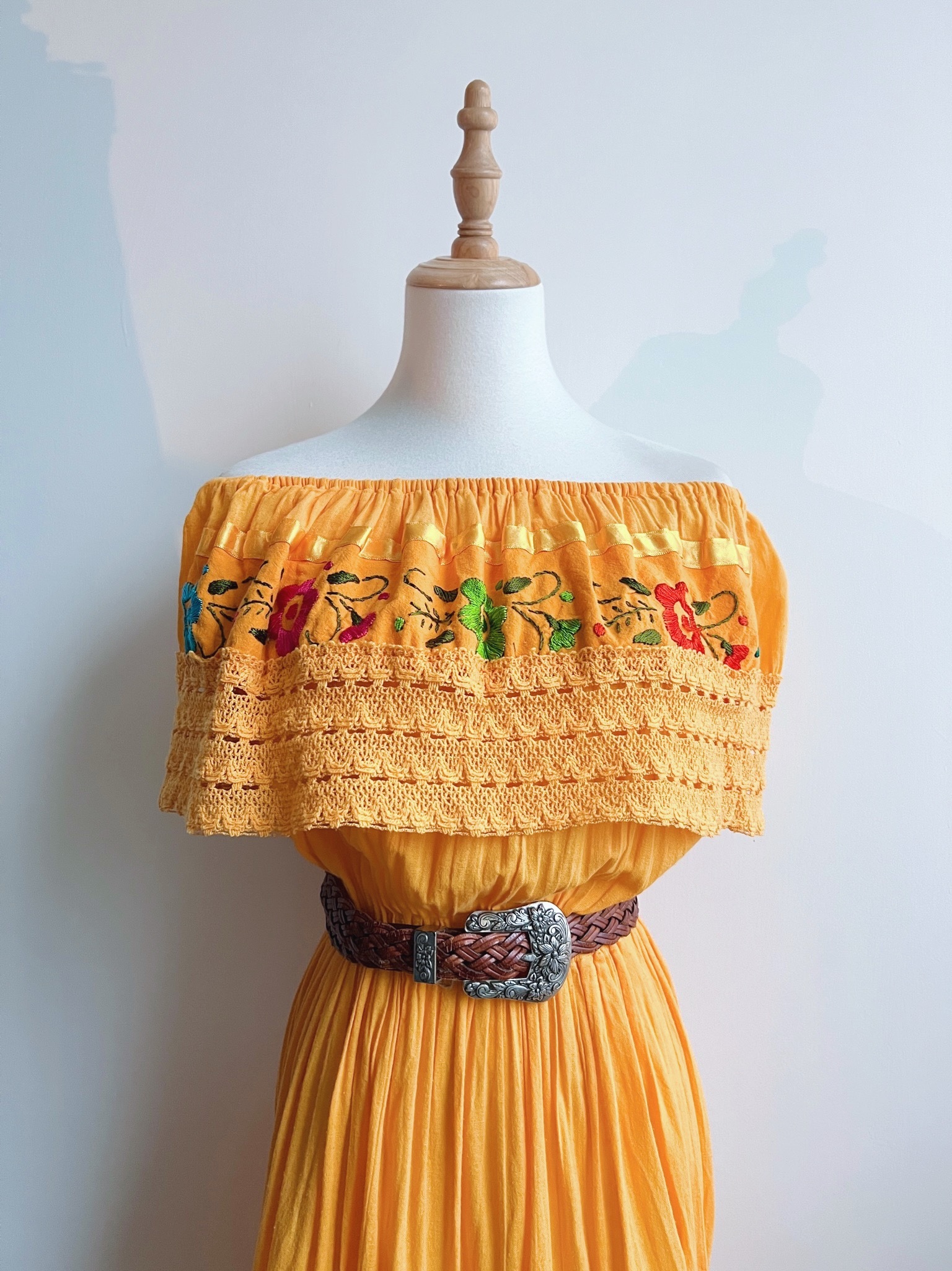 Mango Yellow Mexican Embroidered Dress