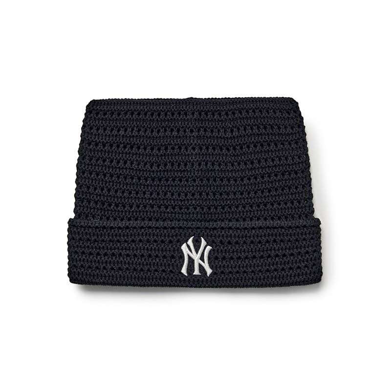 MLB 鉤織貓耳帽 春夏款 紐約洋基隊 黑色 Karina 同款 MLB-10 [台灣現貨]