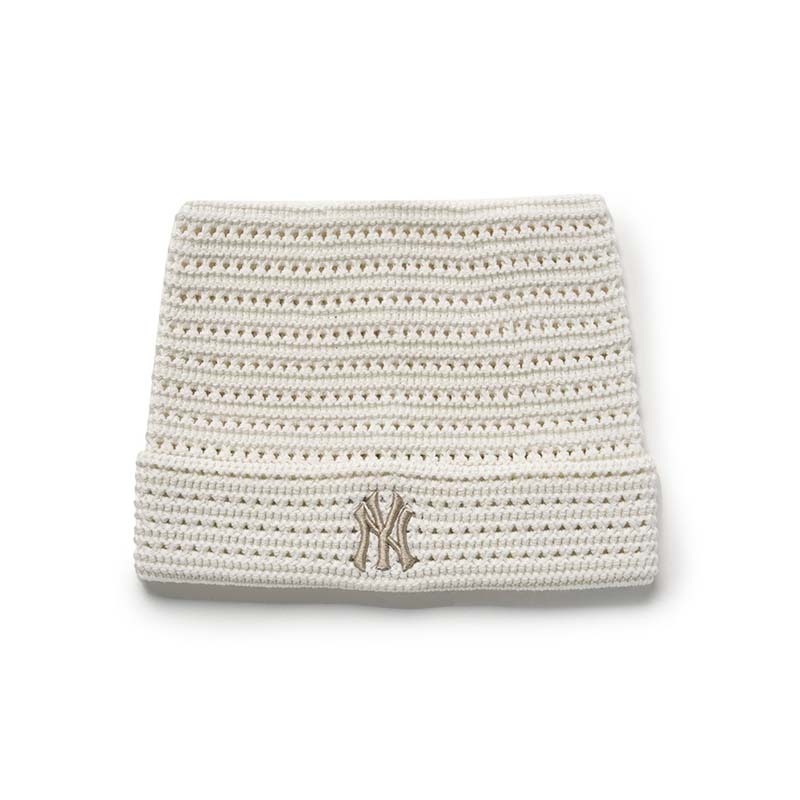MLB 鉤織貓耳帽 春夏款 紐約洋基隊 白色 Karina 同款 MLB-11 [台灣現貨]