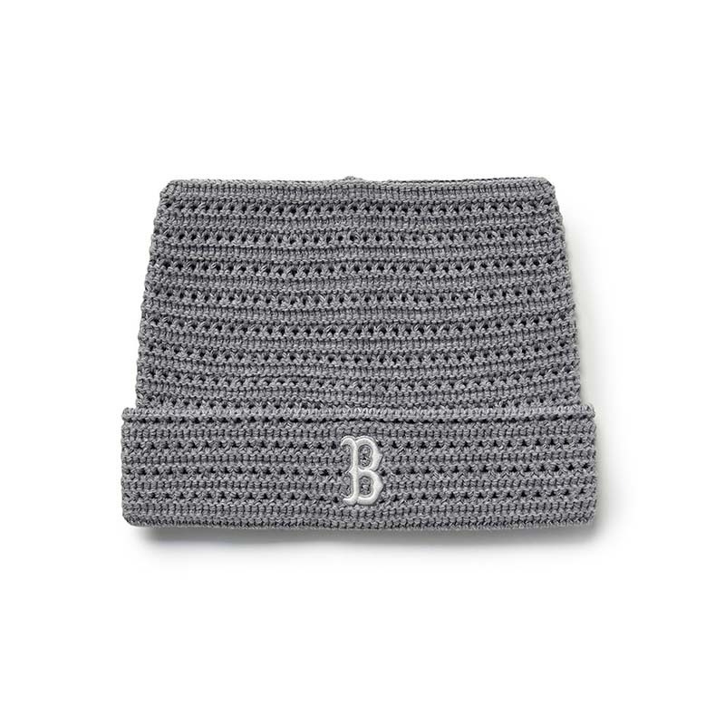 MLB 鉤織貓耳帽 春夏款 波士頓紅襪隊 灰色 Karina 同款 MLB-12 [台灣現貨]