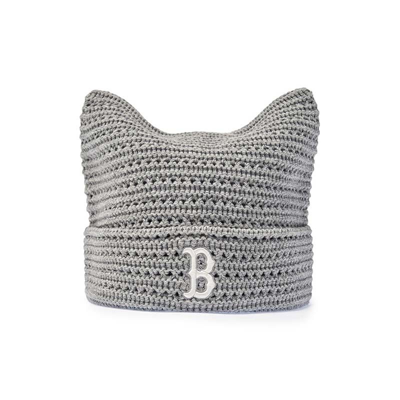 MLB 鉤織貓耳帽 春夏款 波士頓紅襪隊 灰色 Karina 同款 MLB-12 [台灣現貨]