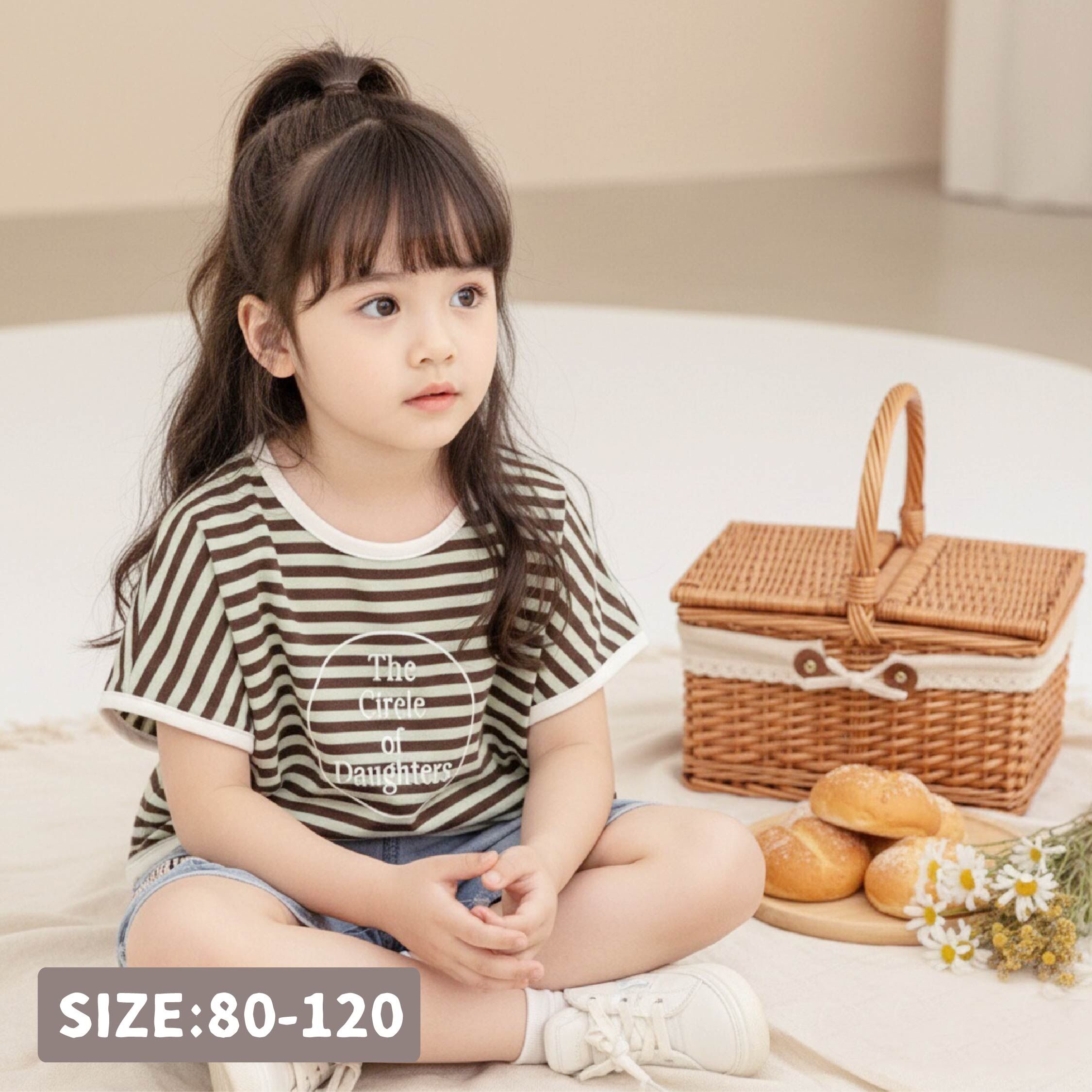 【H50119】美式英字舒適條紋上衣/短T