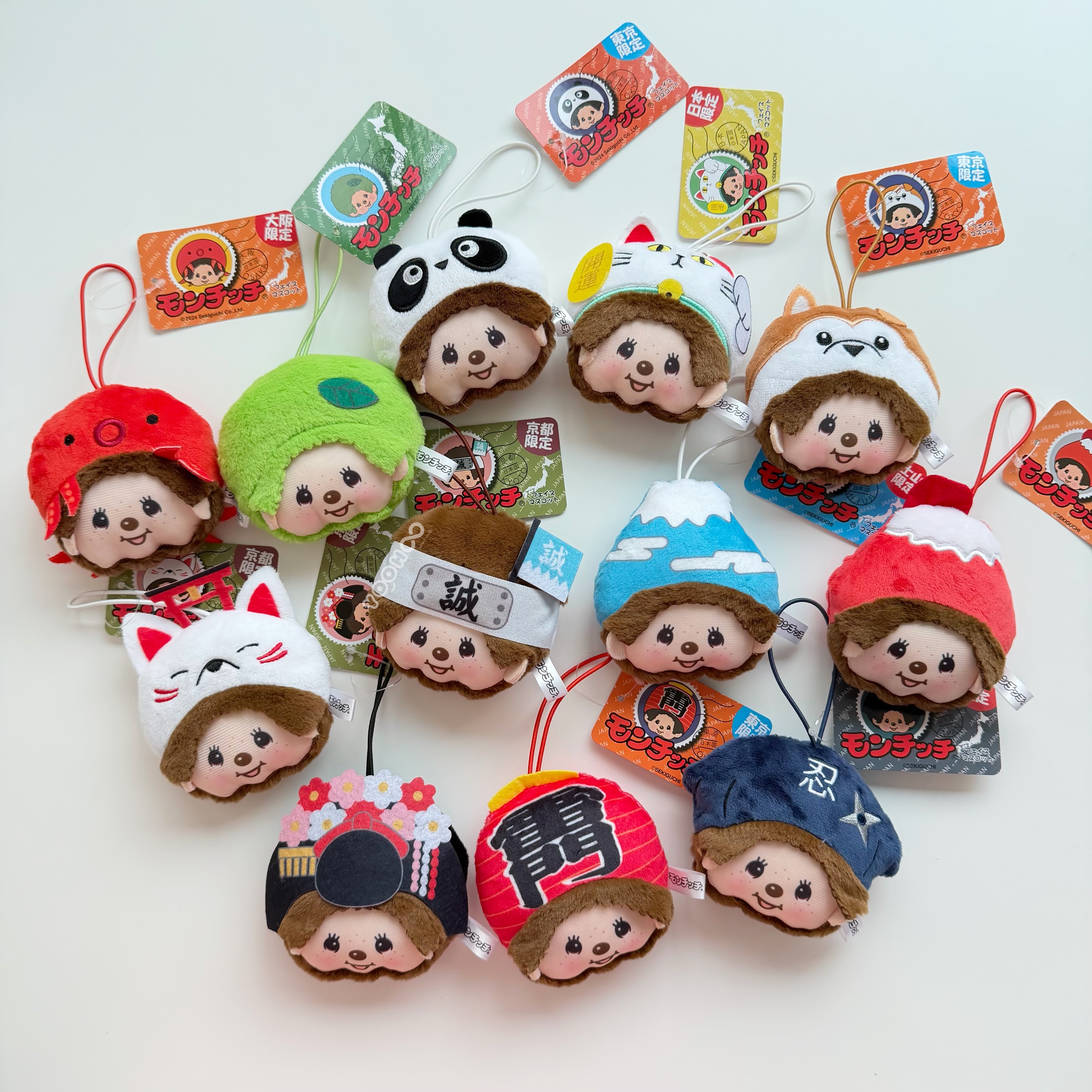 現貨┃日本地區限定 Monchhichi 夢奇奇 抹茶 章魚燒 忍者 熊貓 富士山 雷門 柴犬 招財貓  大頭 吊飾