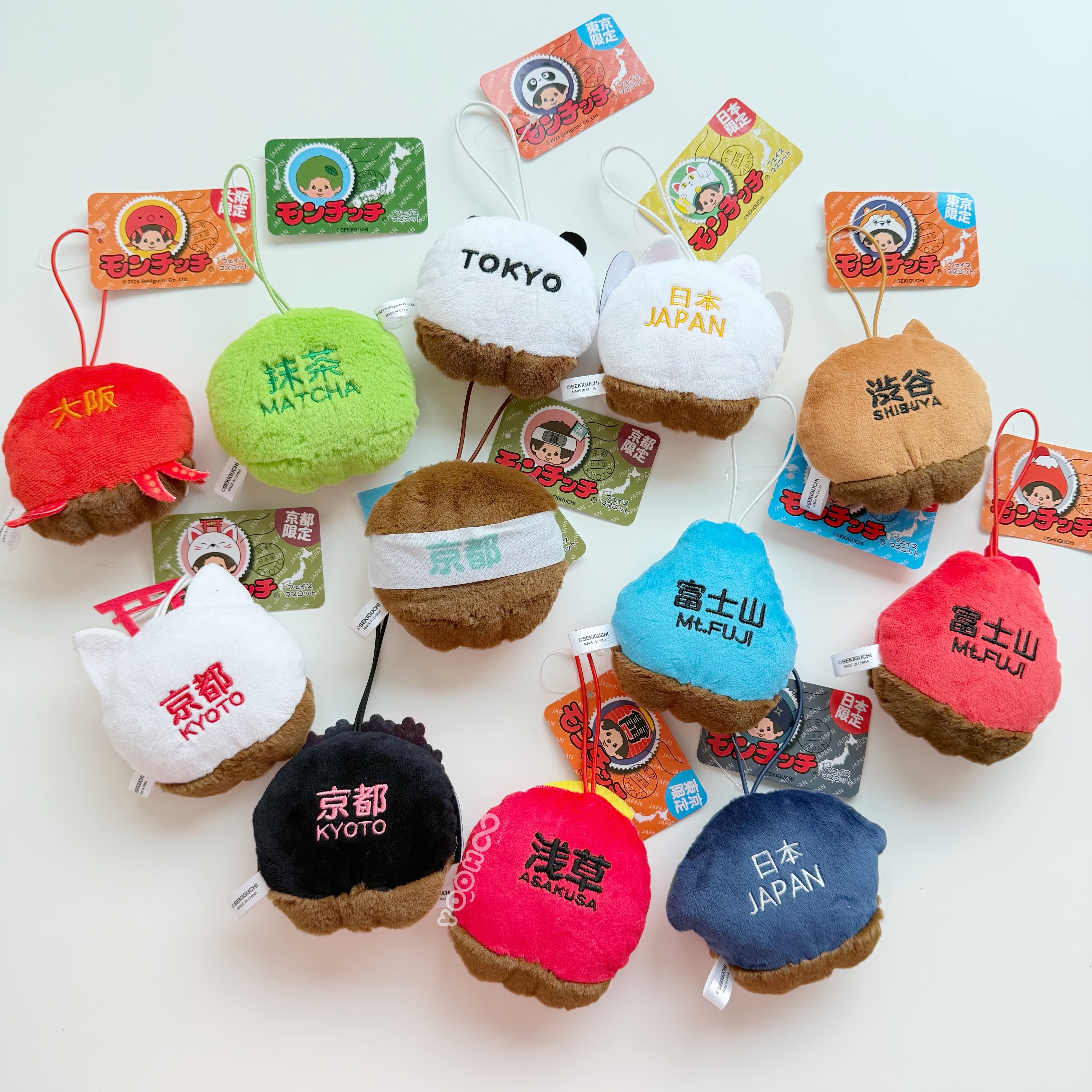 現貨┃日本地區限定 Monchhichi 夢奇奇 抹茶 章魚燒 忍者 熊貓 富士山 雷門 柴犬 招財貓  大頭 吊飾