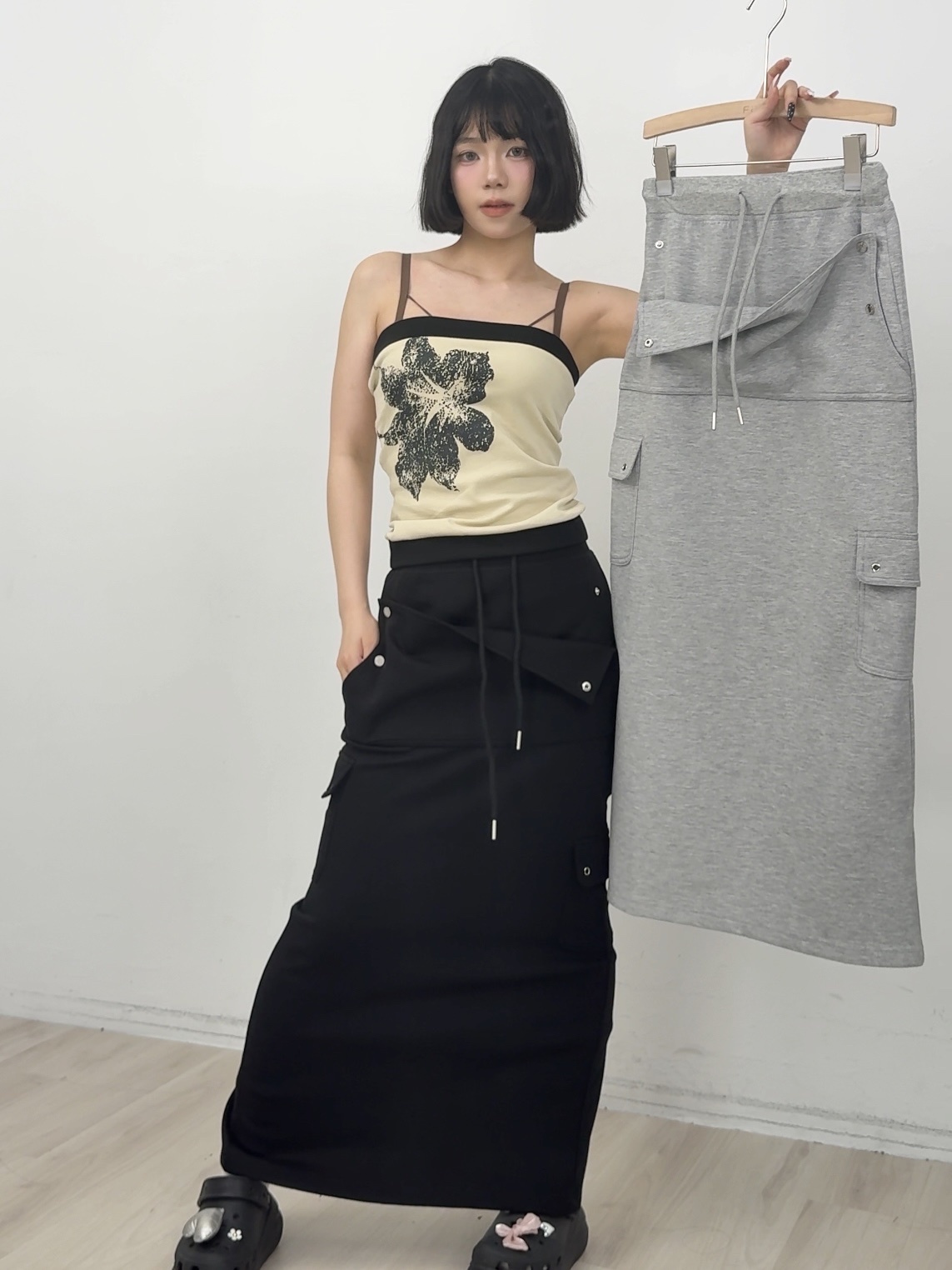 B125氣質造型口袋棉長裙