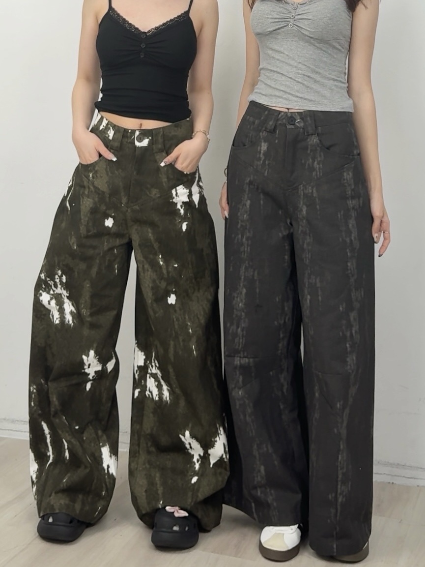 B128潑漆造型闊腿褲