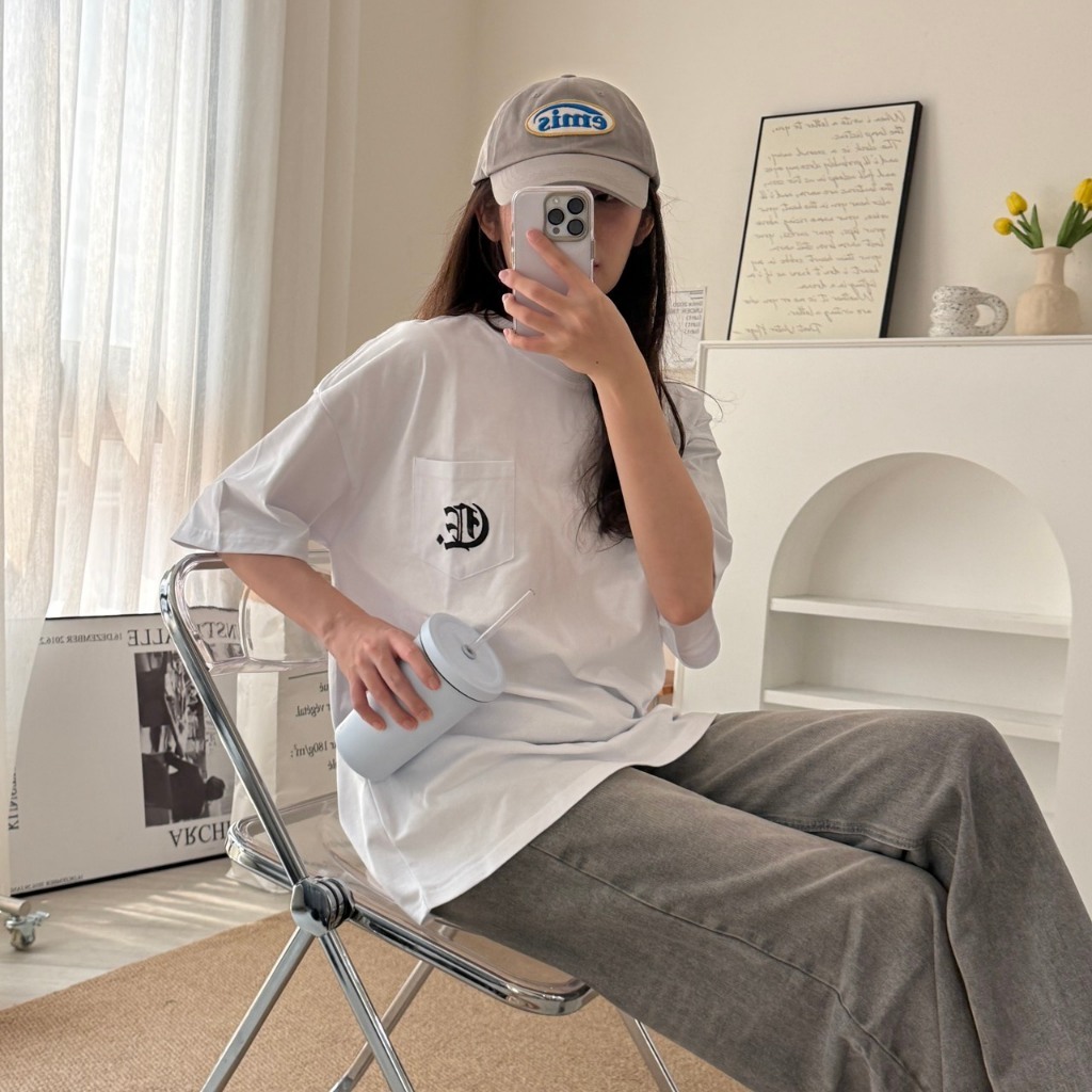 刺繡字母口袋短T 81204